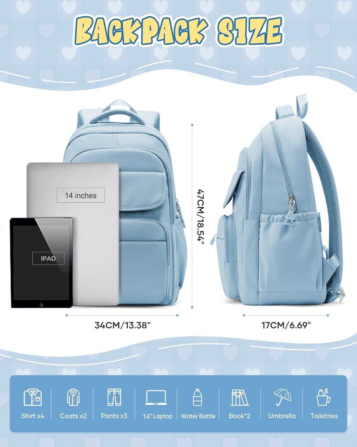 School Backpack for Women Men Cute Backpack for College Students Lightweight High School bag for Teens Girls Boys Waterproof Casual Daypacks Bookbag(Blue)