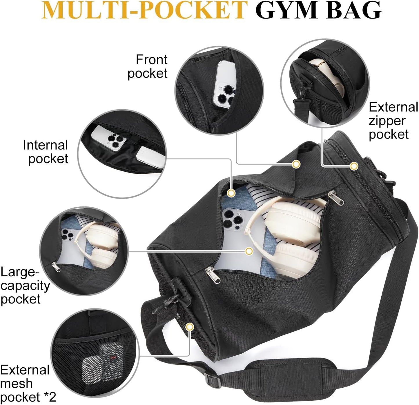 Small Sports Gym Bag Workout Lightweight Mini Duffel Bags for Men Women,Daily Bag,Medium(Black)