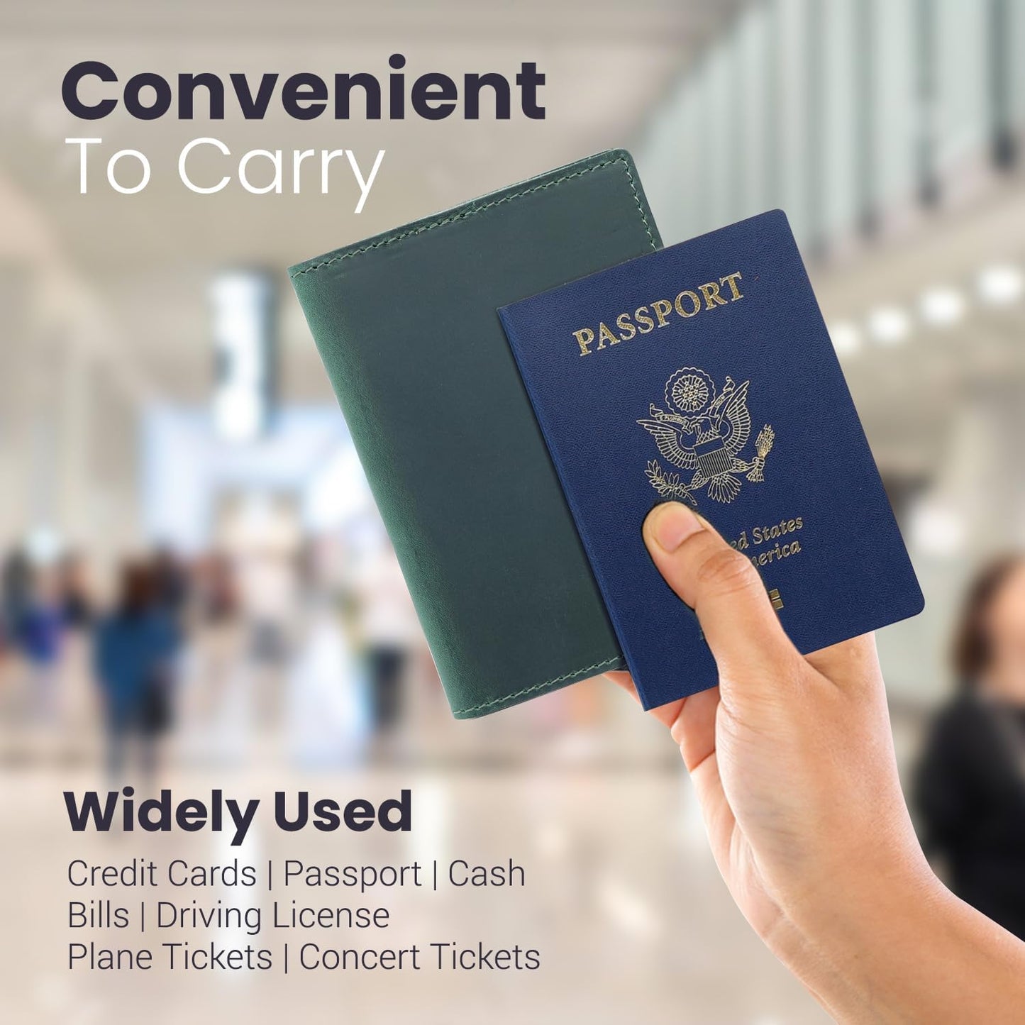 Leather Passport Holder with Travel Wallet, Genuine Leather Passport Cover- Passport Wallet, Leather Folding Wallet for Passports (Oval Cut, Green)