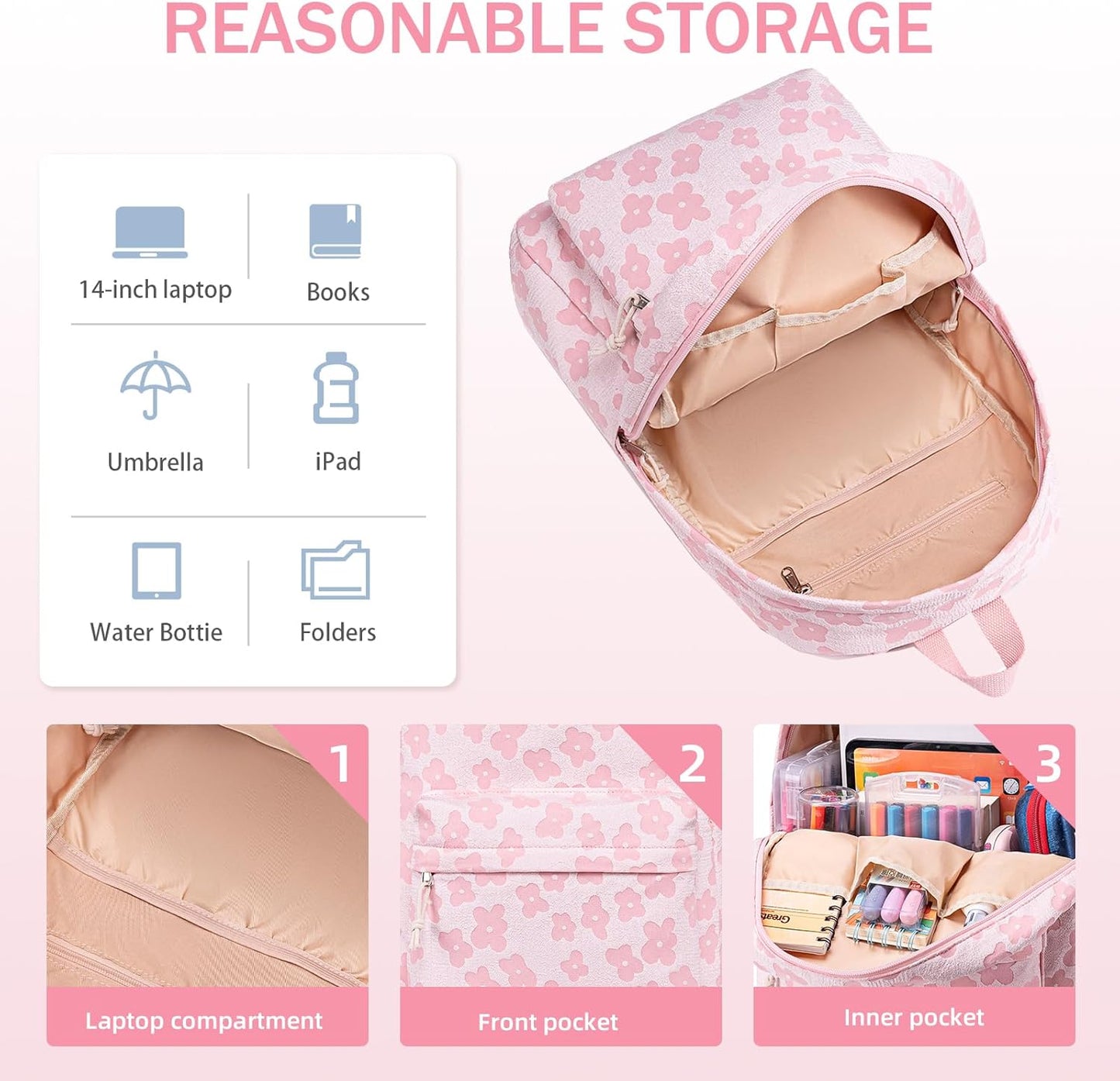 LEDAOU School Backpack Teen Girls Lightweight Bookbag Elementary Middle School Backpacks College Laptop Bag Travel Daypack