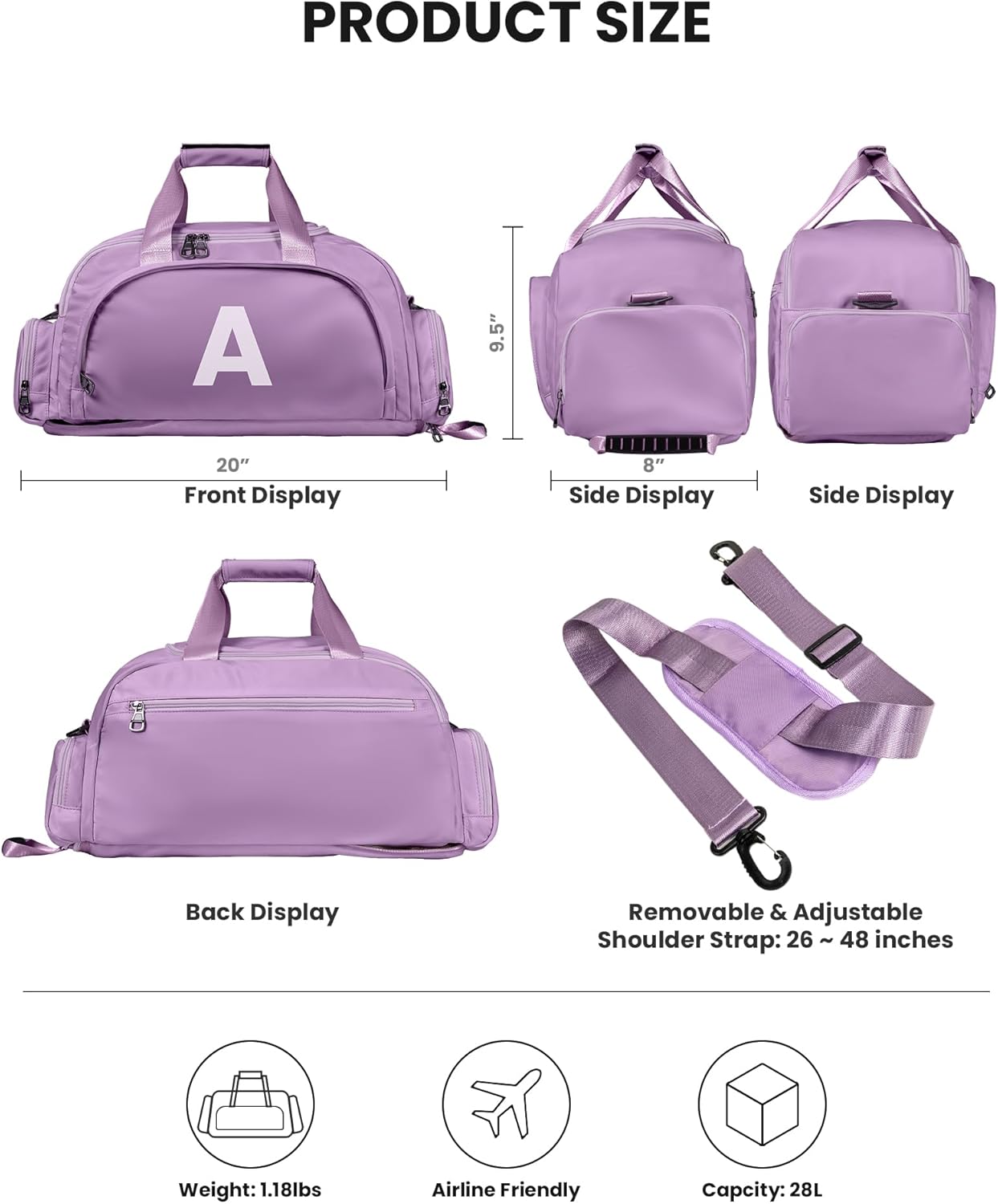 Cool Gifts for Teenage Girls, Initial Gym Bags with Shoe Compartment, Dance Bag for Girls, Monogram Kid Overnight Bags, 10 11 12 13 14 15 16 17 18 Year Old Girl Birthday Gifts (Letter R)
