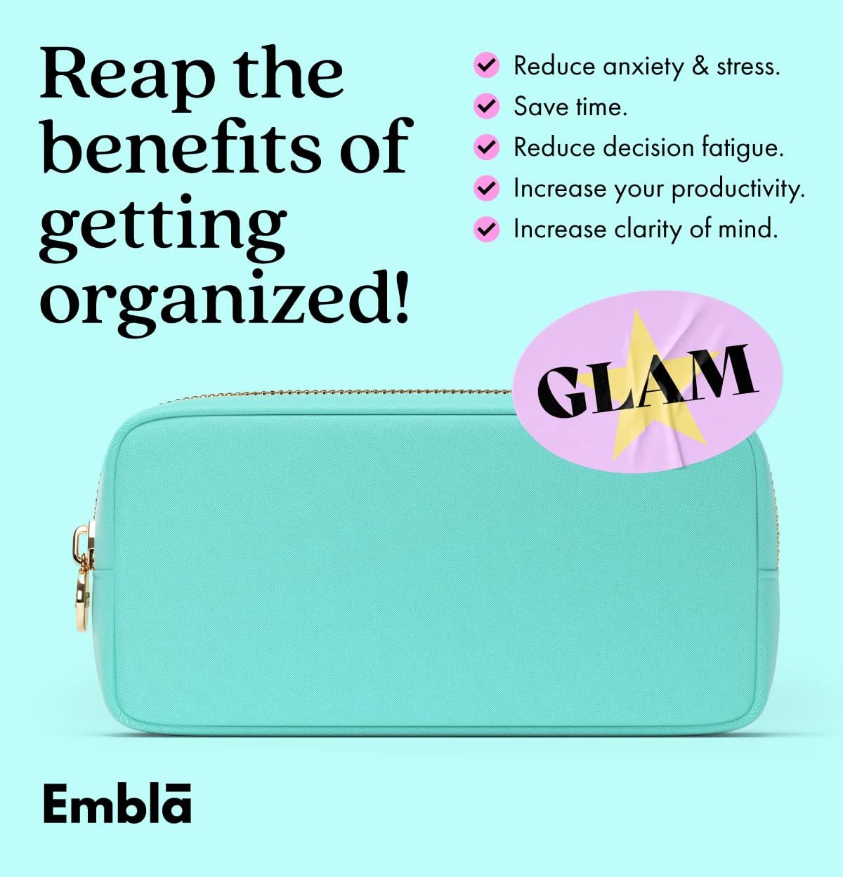 Embla Makeup Bag Travel Cosmetics Pouch and Toiletry Bag, Nylon Zipper Pouch Purse, Cute Make Up Organizer Storage Tote for Women Girls, Travel Skincare Case, Small Makeup Bags, Cotton Candy