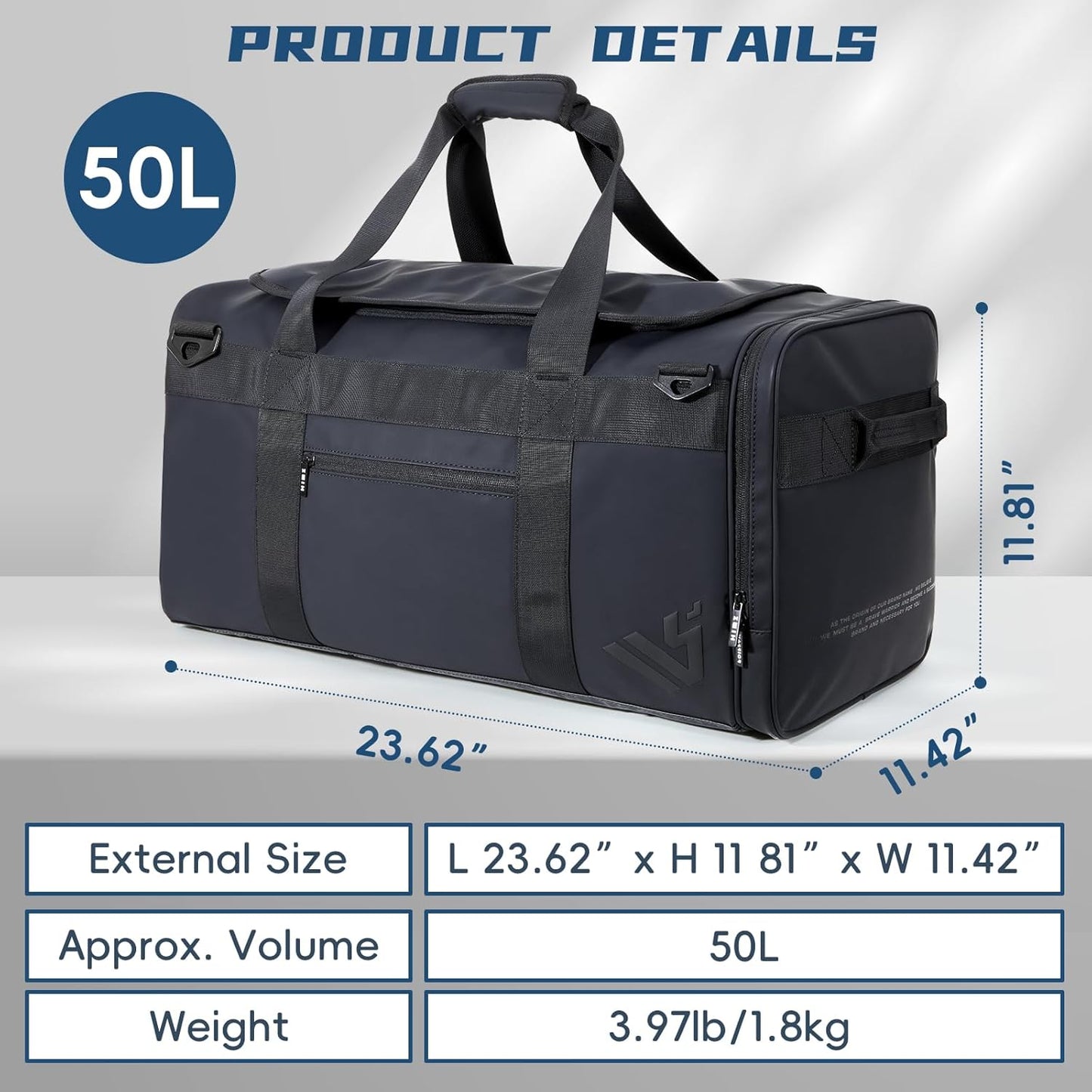 Duffle Backpack Heavy Duty Gym Bag for Men, 50L Convertible Travel Duffel Water Resistant Large Hand Bag for Sport Weekend, Black