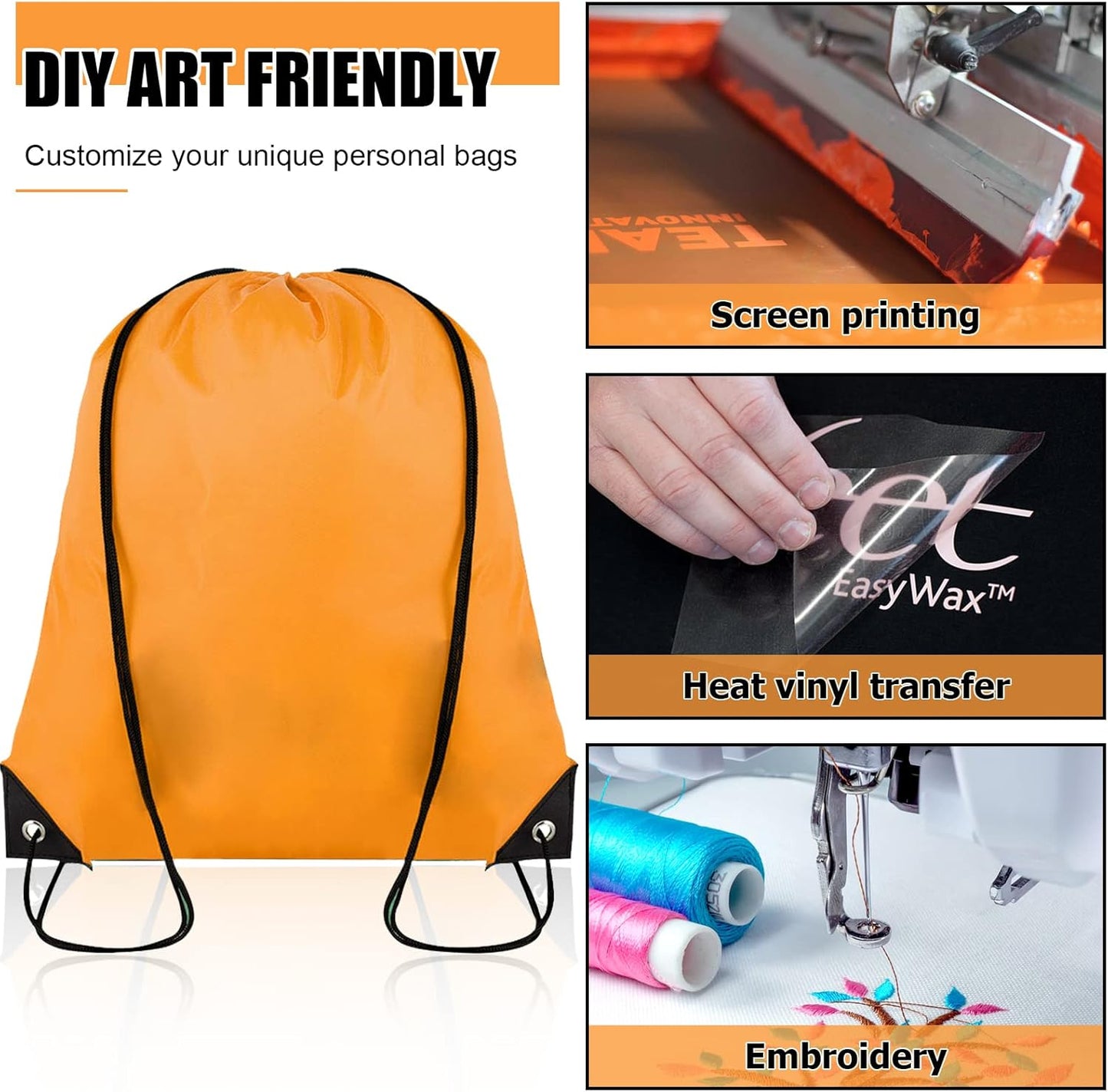 100 Pieces Drawstring Backpack Bulk Cinch Sackpack Ployster Drawstring Bags for Gym Party Trip(Orange)