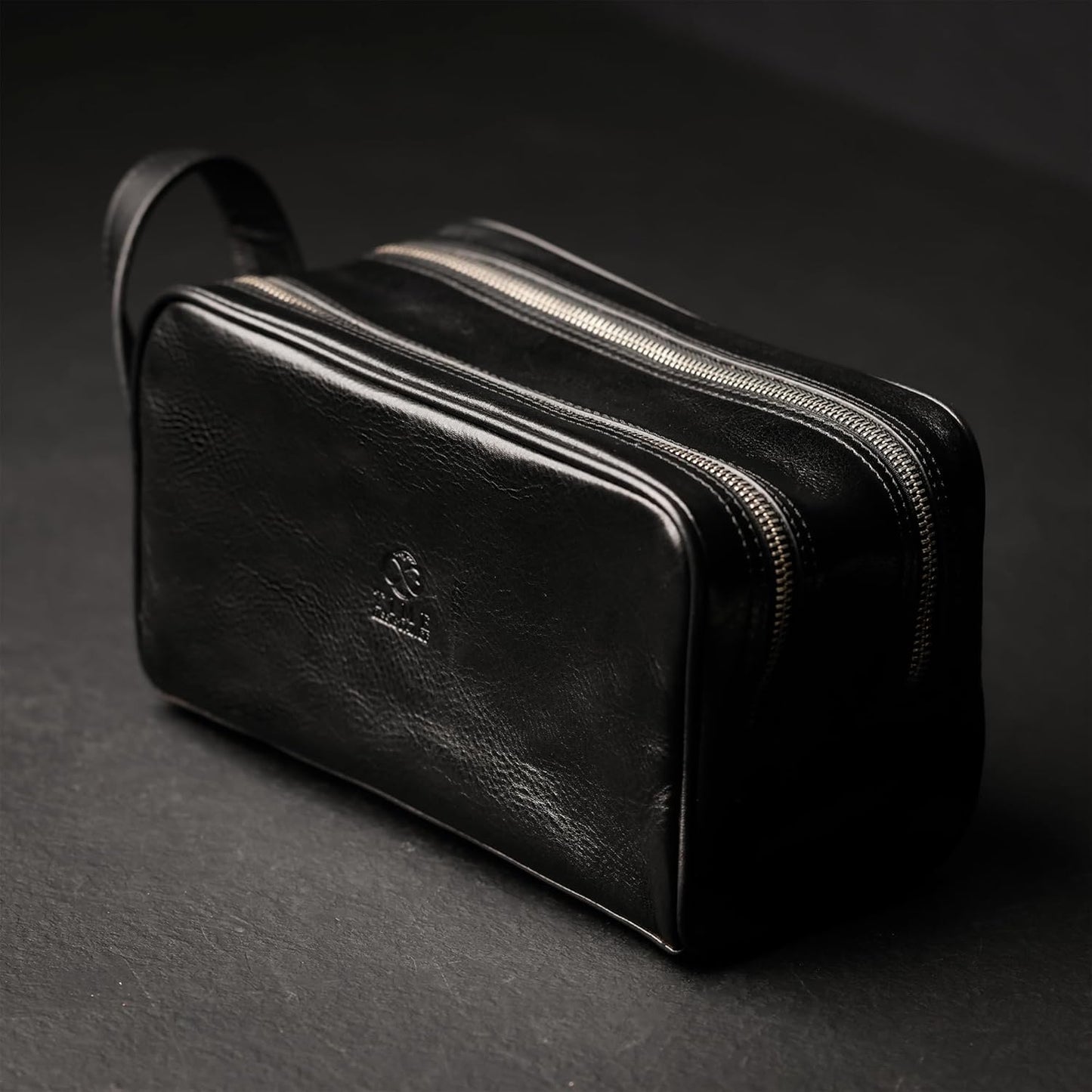 Time Resistance Leather Cosmetic Bag Toiletry Italian Classy Dopp Kit