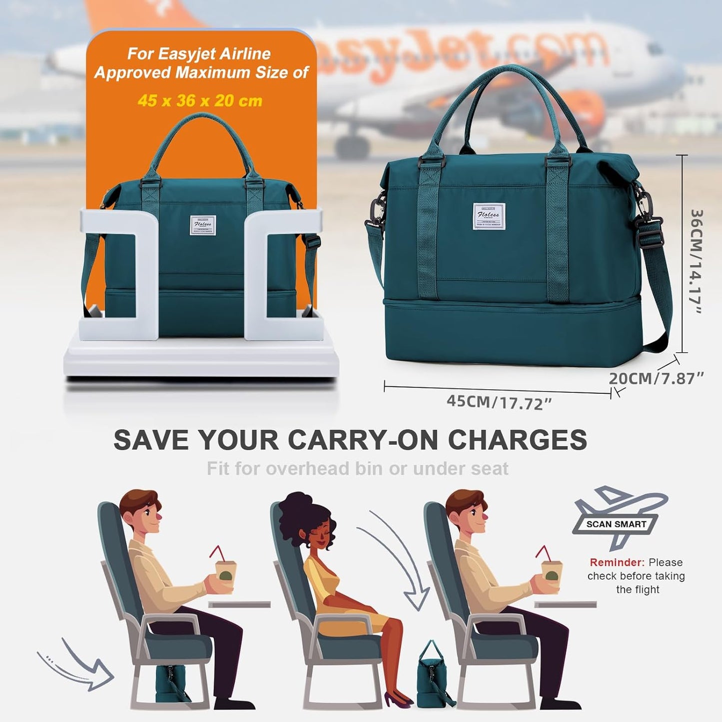 Travel Duffel Bag, Sports Tote Gym Bag, Shoulder Weekender Overnight Bag for Women