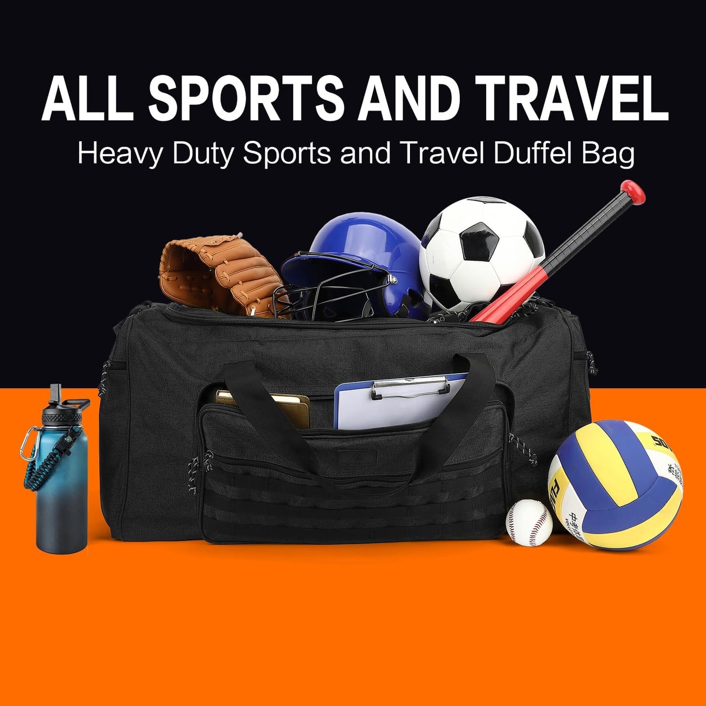 125L Extra Large Gym Duffle Bag for Men Women with Shoes Compartment Heavy Duty Tactical Sports Duffel Bag Big Football Baseball Basketball Soccer Hockey Team Equipment Bag, Black