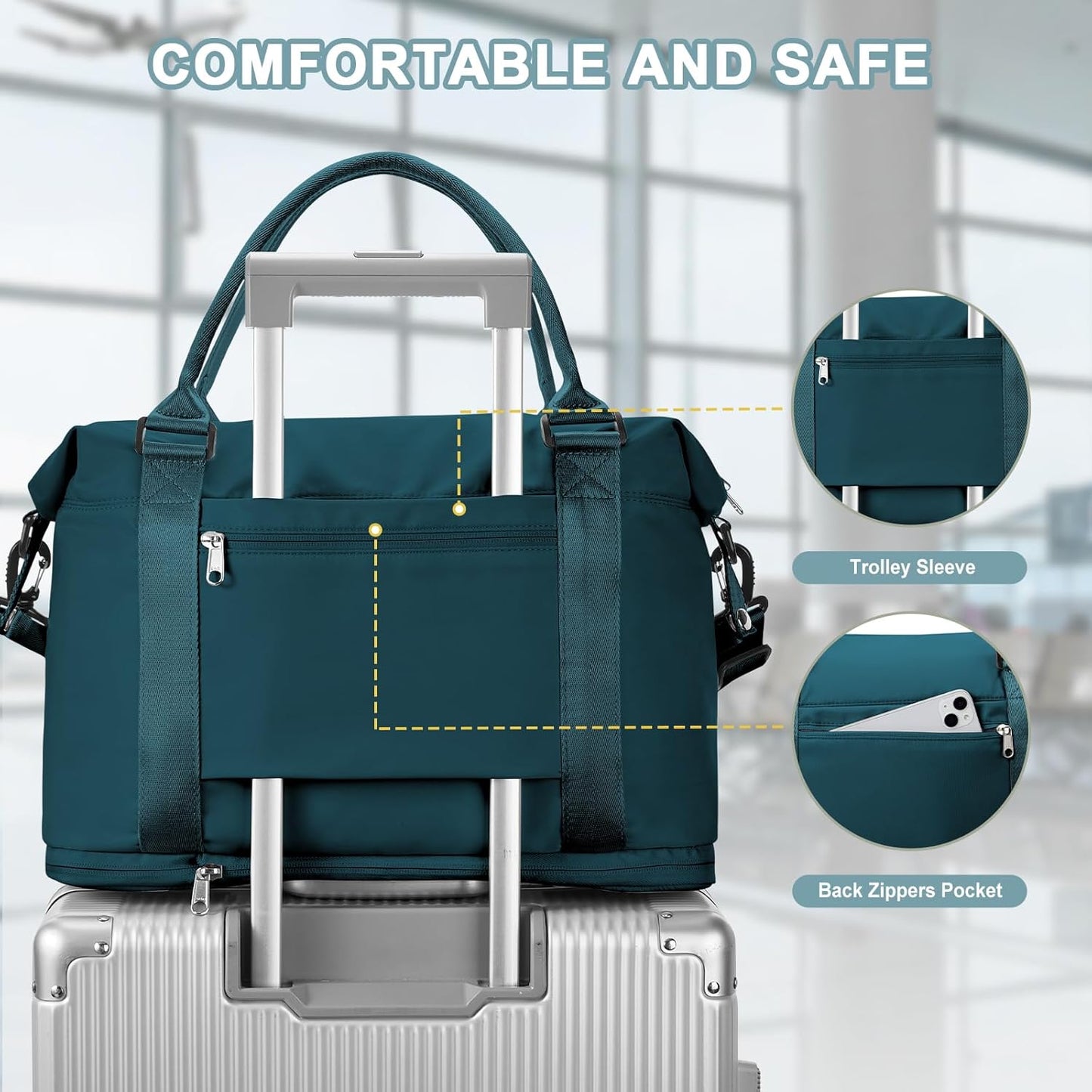 Travel Duffel Bag, Sports Tote Gym Bag, Shoulder Weekender Overnight Bag for Women