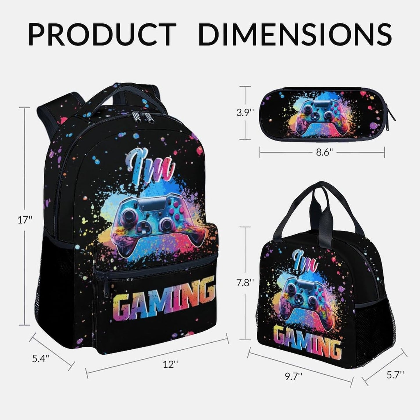 COZYAURA Kids Backpack with Lunch Box - Graffiti Video Gamer Backpack for School - Lightweight Black Gaming Backpacks for Boys