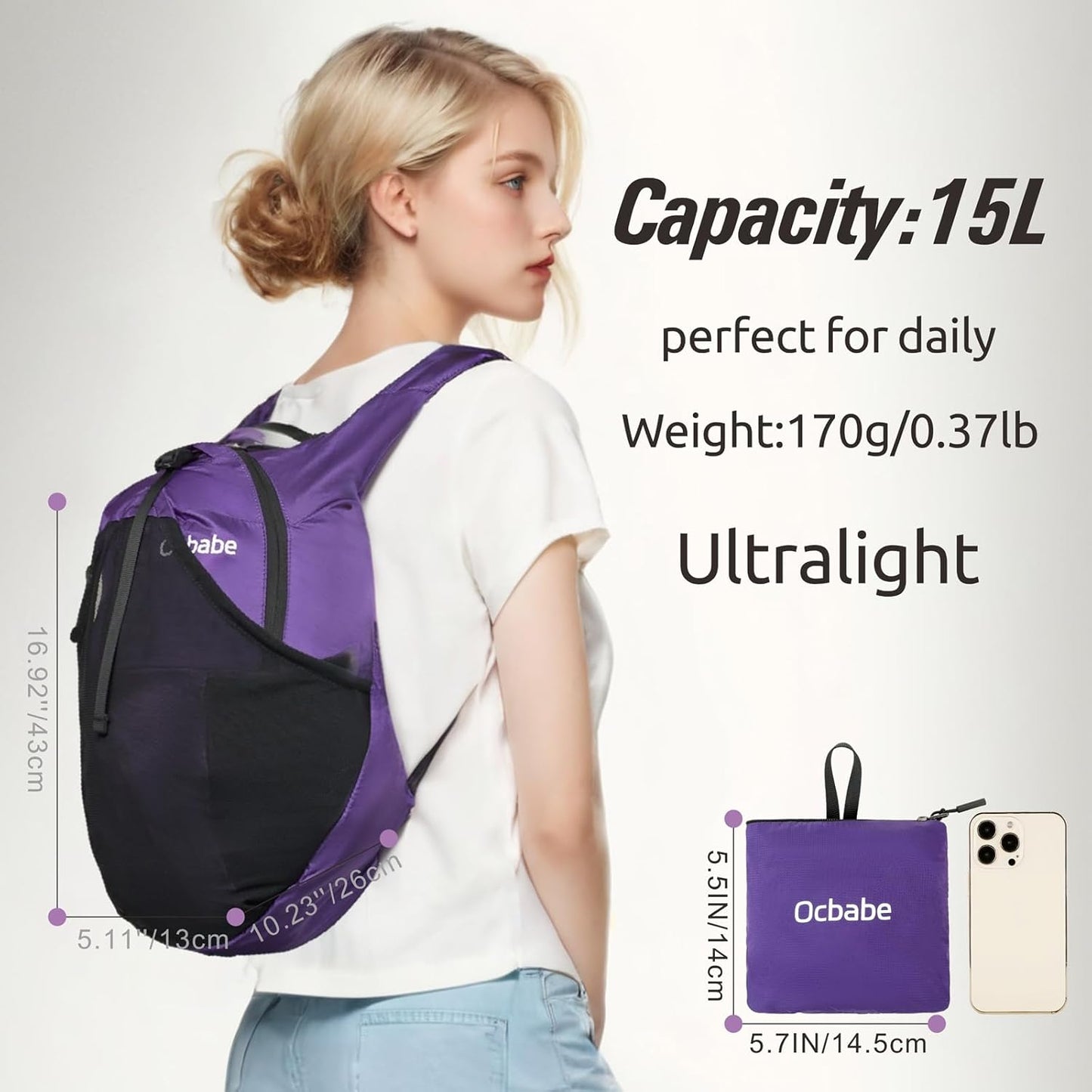 15L/25L Small Packable Lightweight Backpack Hiking Daypack Water Resistant Foldable Outdoor Camping Travel Bag for Women Men