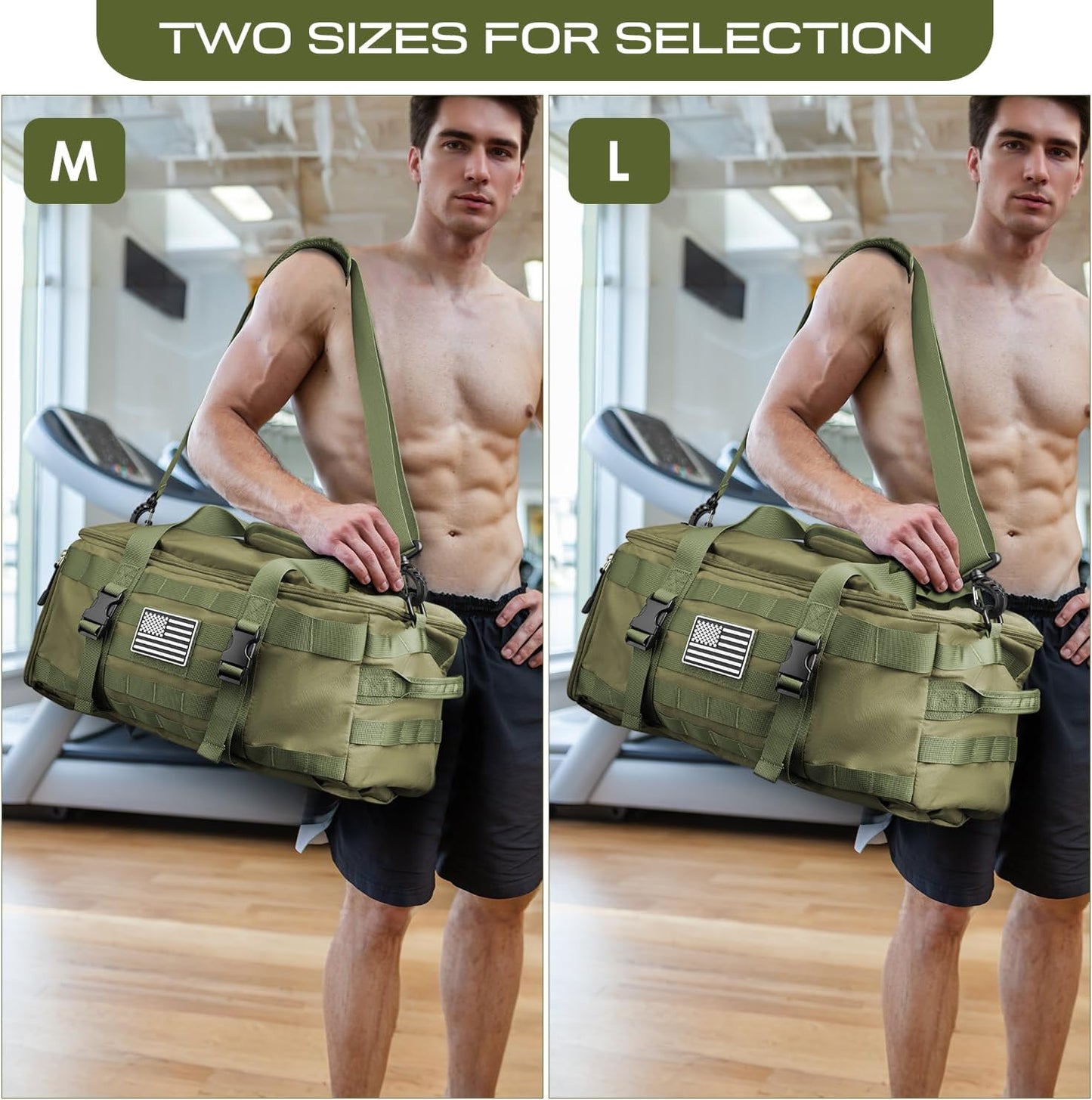ETRONIK Gym Bags for Men, Large Tactical Duffle Backpack with Shoe Compartment, 3 in 1 Carry on Bag Travel Backpack with Wet Pocket, Weekender Overnight Range Bag for Workout Football Gym, Green