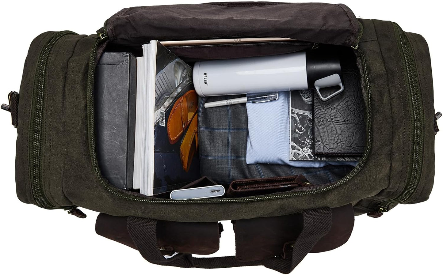 Waxed Canvas Vintage Overnight Duffel Weekend Travel Bag Waterproof For Men Women with Shoes Compartment(olive green)