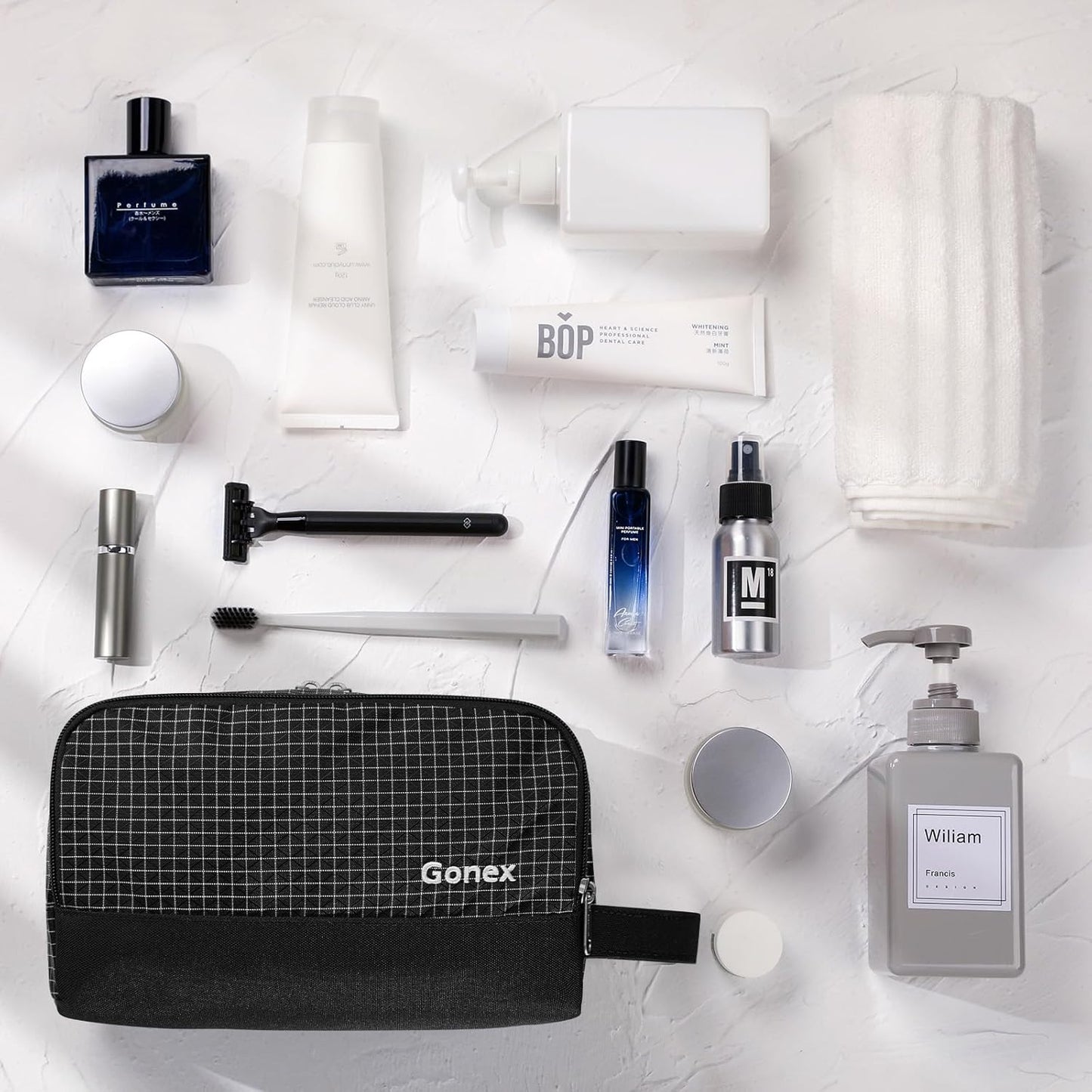 Gonex Travel Toiletry Bag Nylon, Shaving Bag Toiletry Organizer Check Patten (Black)