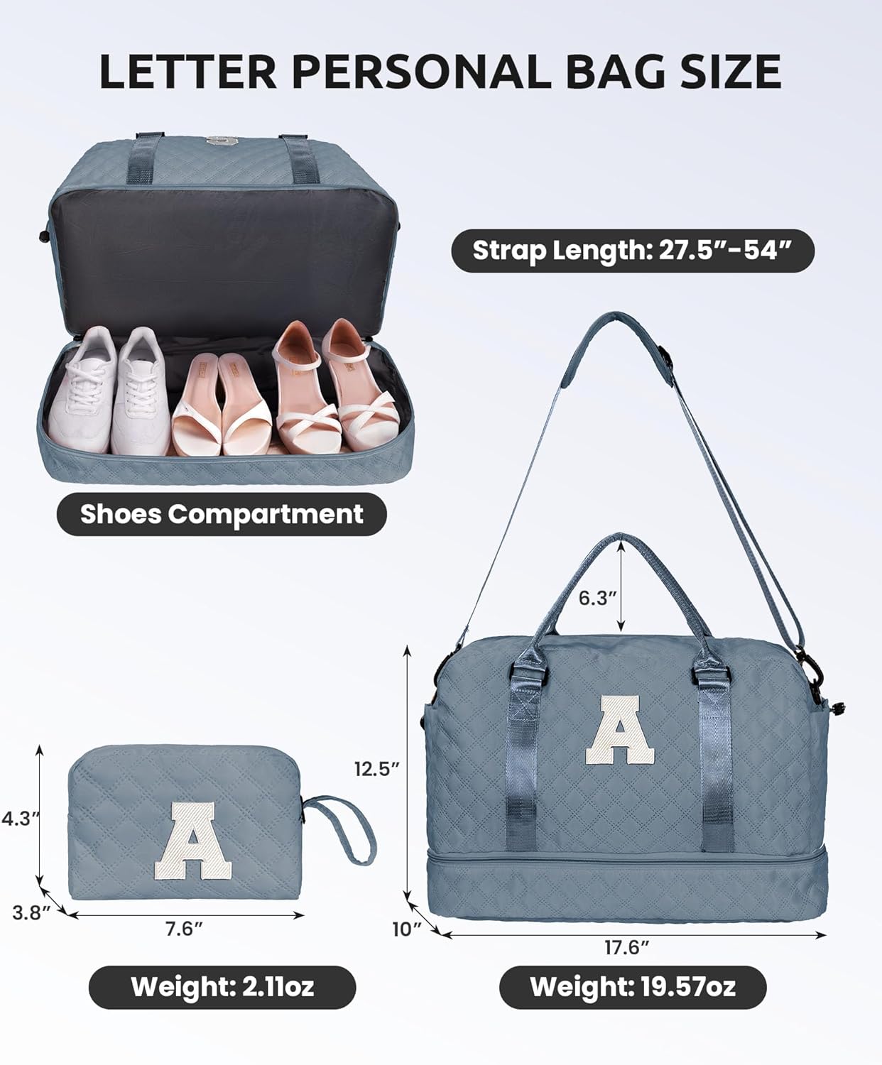 Gifts for Sister-Travel Bag for Women Shoe Compartment, Personalized Weekender Bag, Monogram Overnight Bag, Letter Travel Bag with Makeup Bag，Sister Friend Girlfriend Gifts (Letter N)