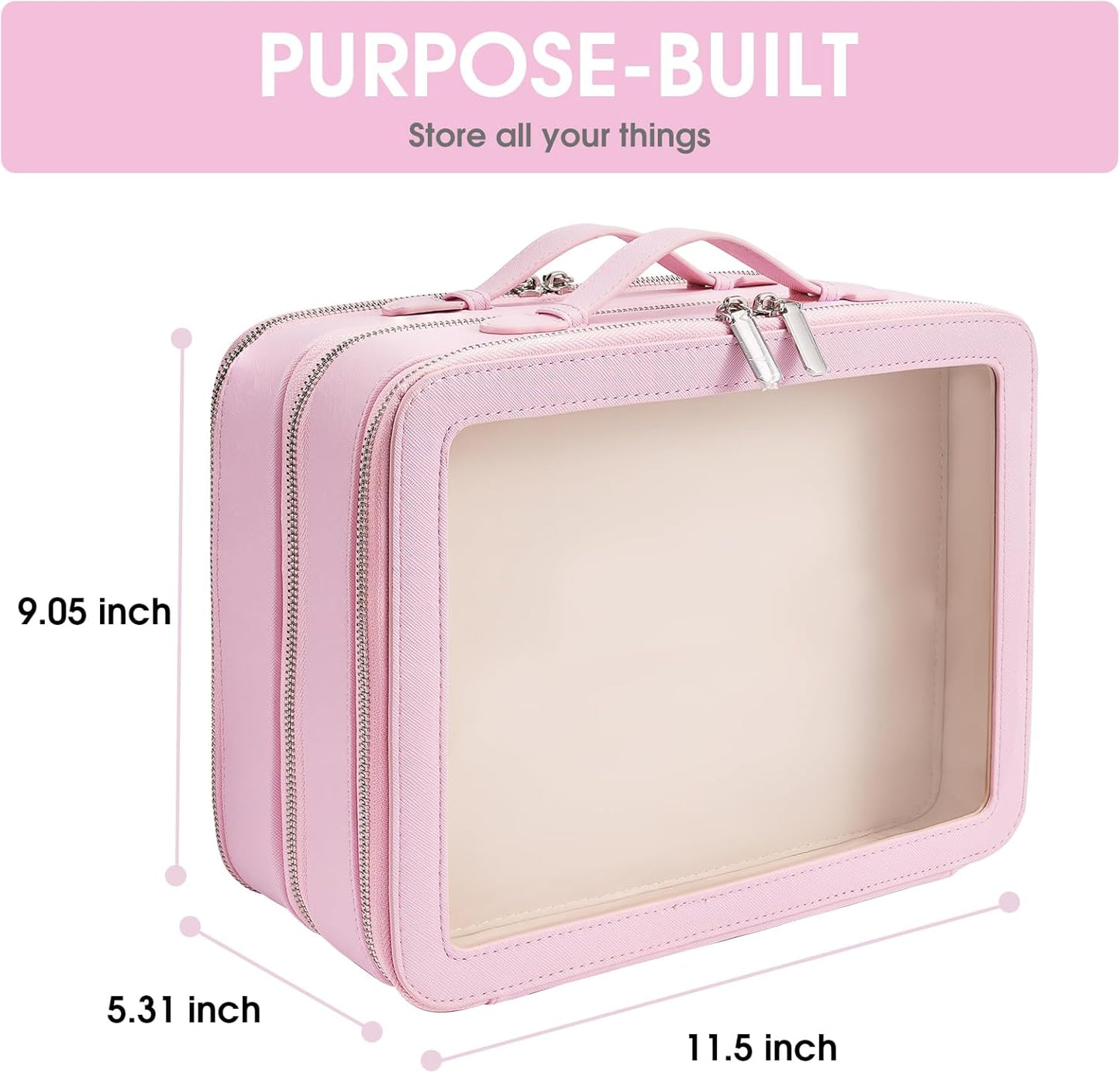 Clear Makeup Bag,Large Toiletry Case for Women,PU Leather Travel Cosmetic Bag,Detachable Makeup Case,Double Compartment Make up Organizer