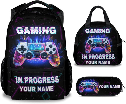 COZYAURA Personalized Backpacks for Boys - 3Pcs Video Gaming Bookbag for Kids - Gamer School Bag for Boys - Kids Backpacks with Lunch Box Pencil Case Set