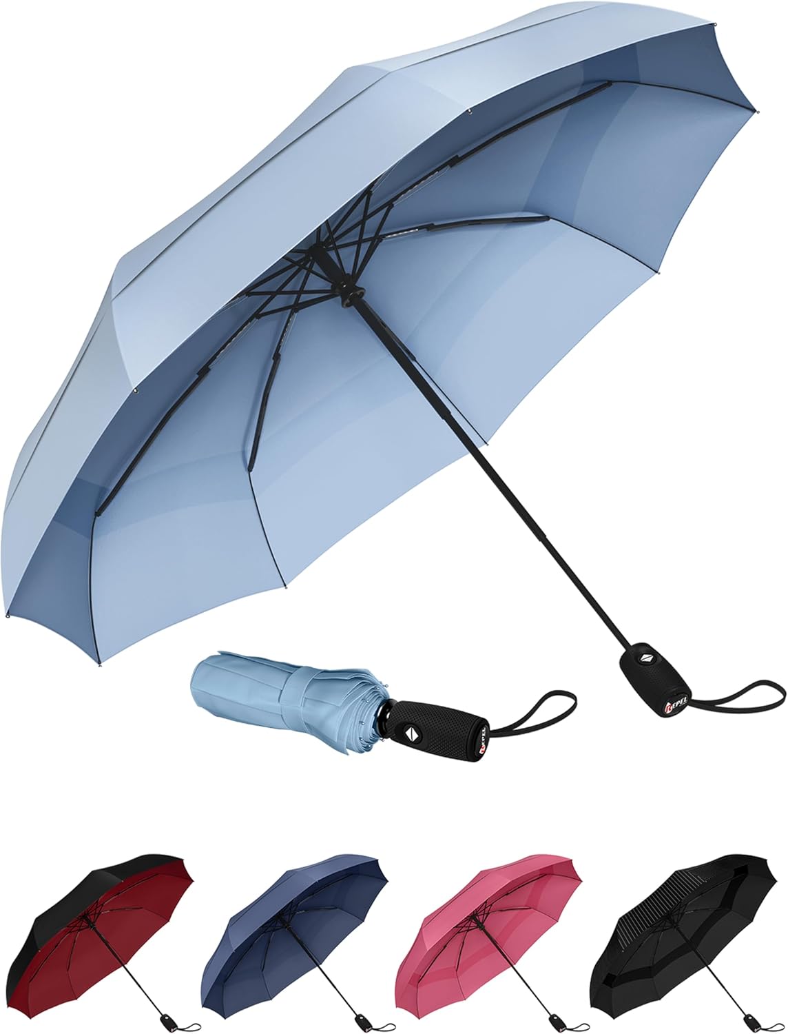 REPEL Windproof Travel Umbrella - Compact & Withstands Winds up to 85MPH , Strongest Premium Auto Folding Umbrella for Rain and Sun - Durable, Light & Portable for Women & Men , Fits Backpack & Cars