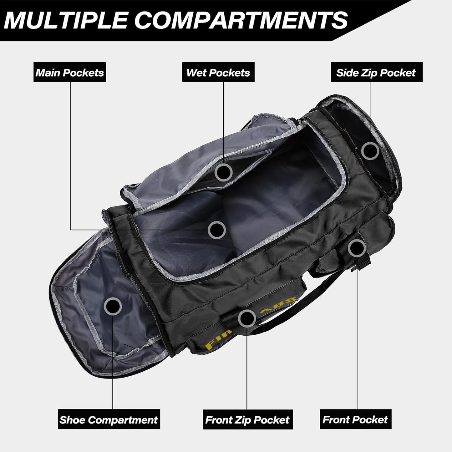 Gym Bag for Men & Women, 65L Large Capacity Travel Duffle Bag 3 in 1 Convertible Backpack with Shoes Compartment and Dry and Wet Separation