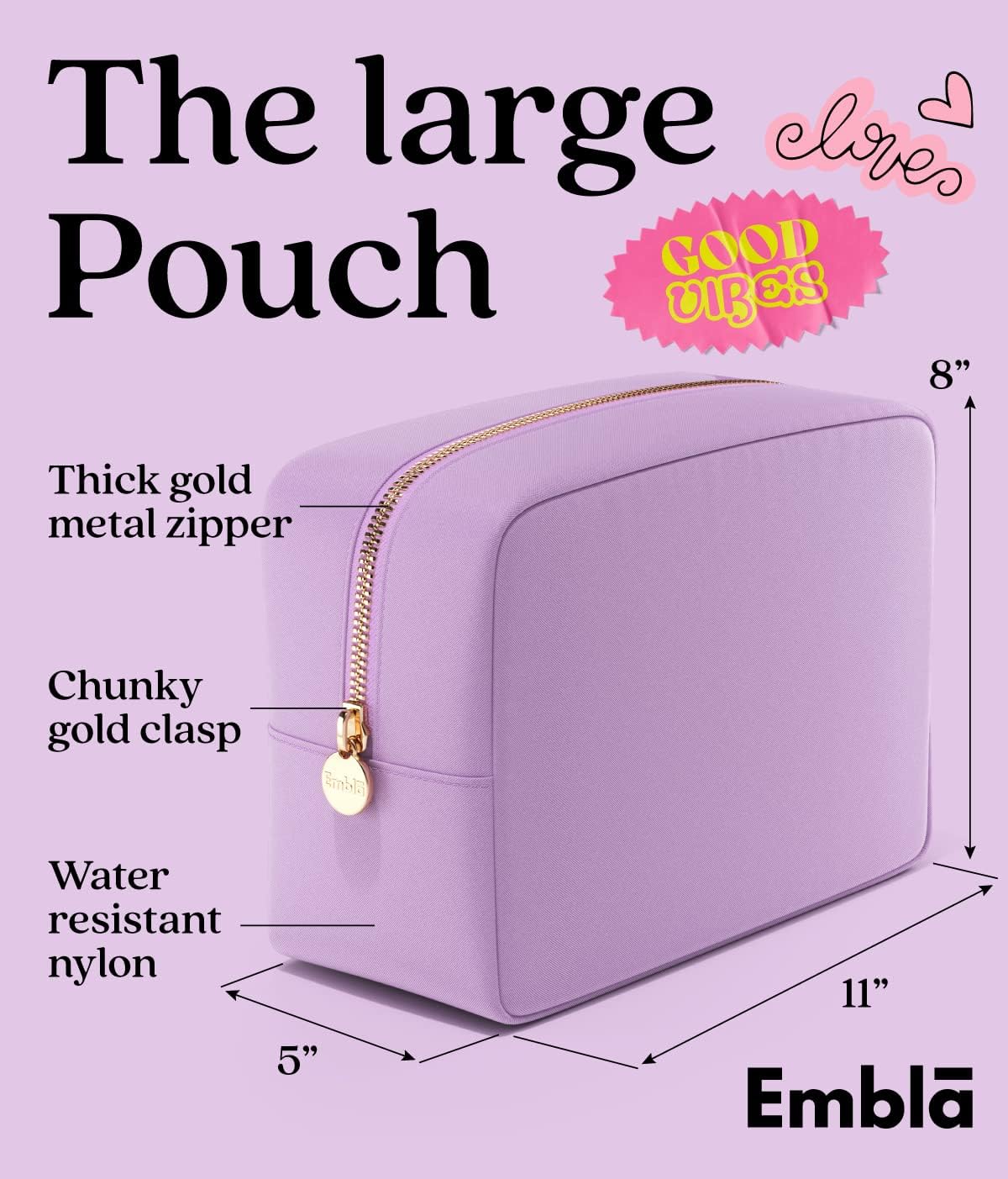 Embla Makeup Bag Travel Cosmetics Pouch and Toiletry Bag, Nylon Zipper Pouch Purse, Cute Make Up Organizer Storage Tote for Women Girls, Waterproof Travel Skincare Case, Large Makeup Bags, Grape