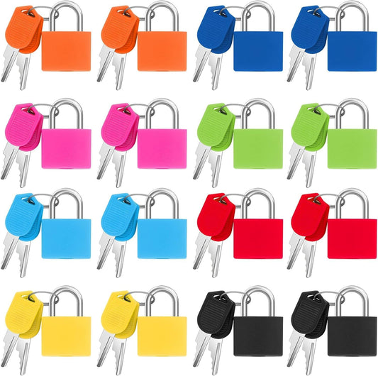 16 Pcs Suitcase Lock with Key,Small Luggage Padlocks Metal Padlocks for Backpack,Multicolor Mini Keyed Padlock,Small Padlock Keyed Padlock Gym Locker Lock for Classroom Matching Game(8 Color)