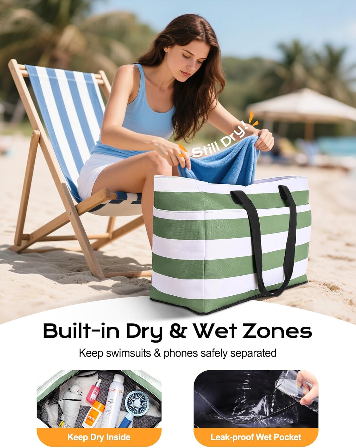 Beach Bag with Cooler, 54L Large Waterproof Sandproof Travel Tote Bag, Duffel Weekender Bag for Packing/Travel/Gym