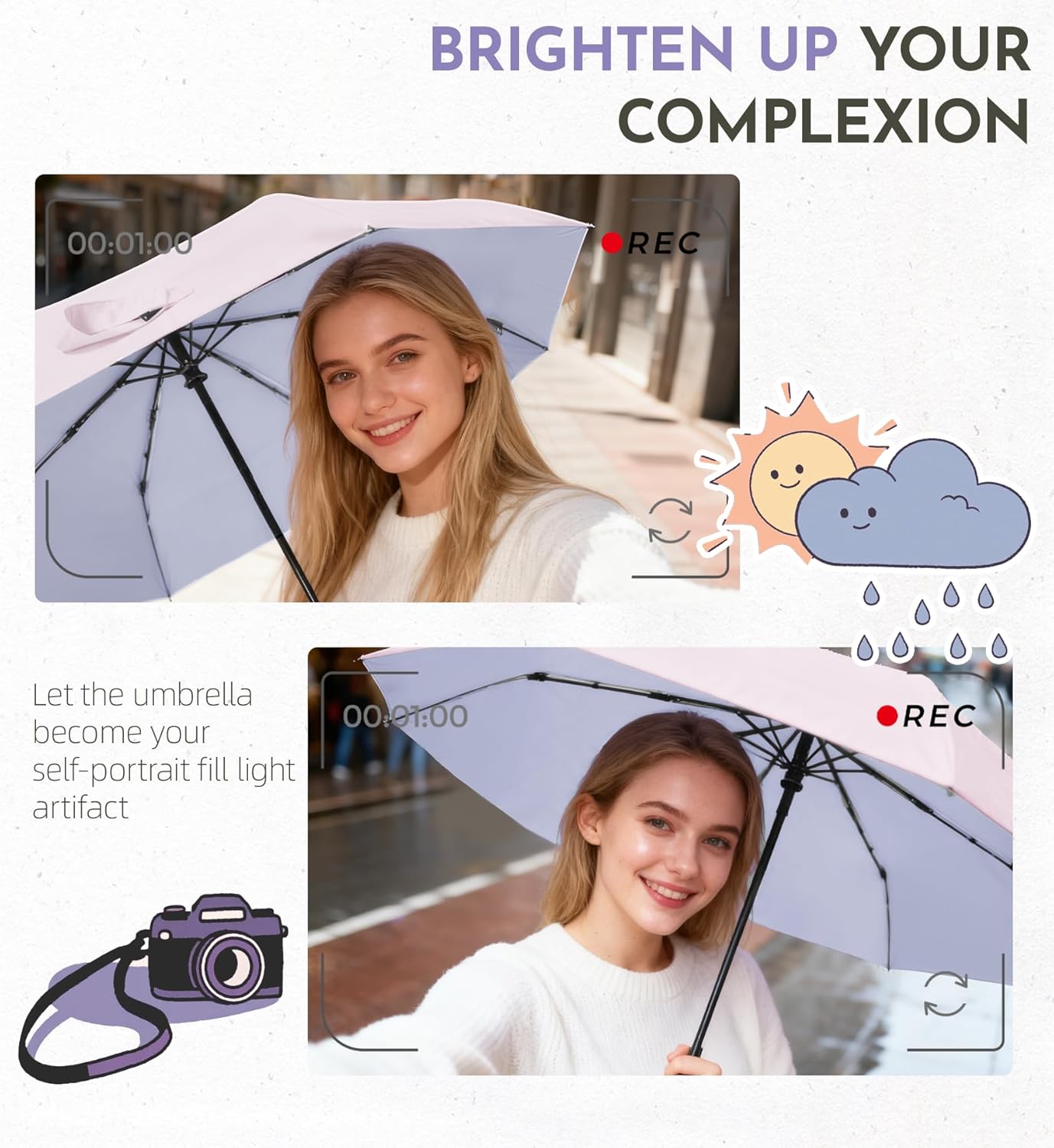 Travel Mini Umbrella Compact Small & Lightweight, UV Rain Protection, Pocket-Sized Folding Umbrellas with Quickdraw & Case for Men Women & Kids Backpack