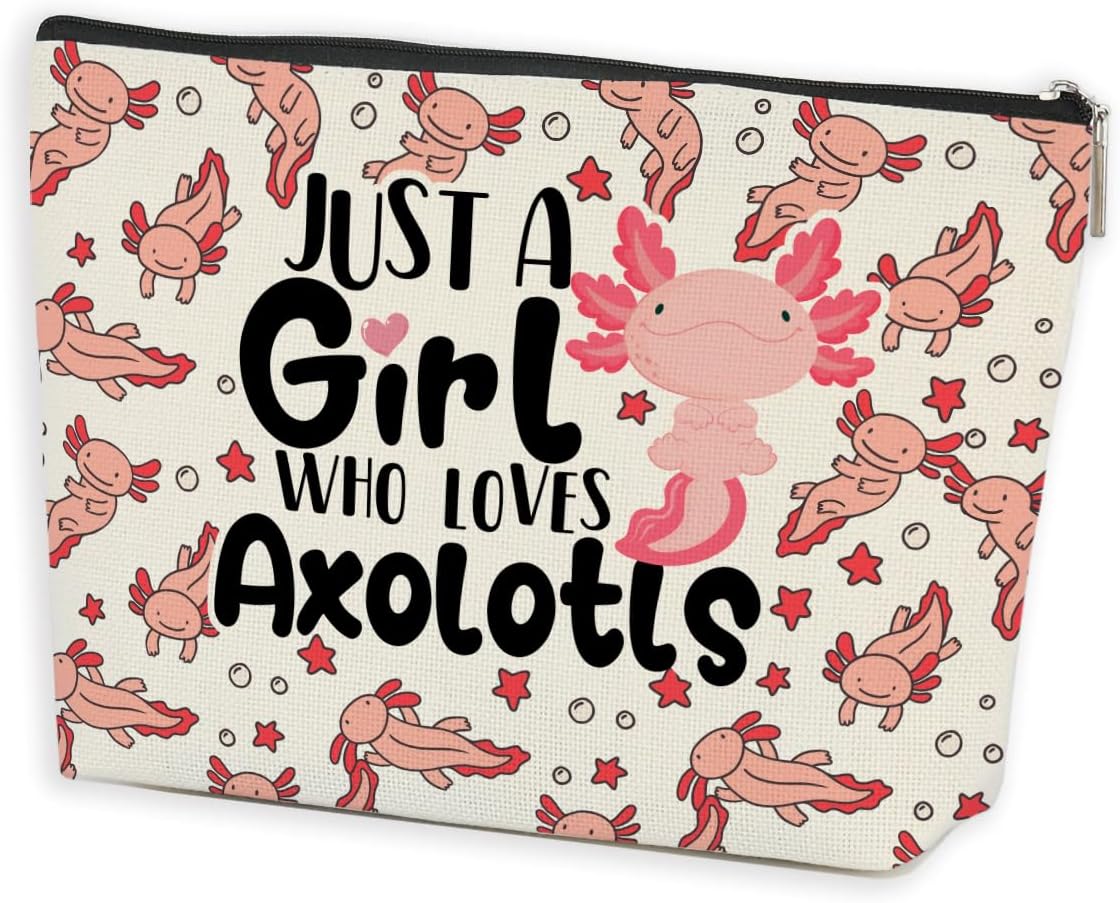 Pink Axolotl Makeup Bag, Axolotl Gifts, Axolotls Stuff, Animal Lover Gifts for Women Girl Friend Axolotls Lovers Graduation Friendship Birthday, Cosmetic Bag Travel Toiletry Bag