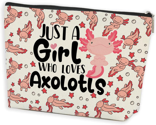 Pink Axolotl Makeup Bag, Axolotl Gifts, Axolotls Stuff, Animal Lover Gifts for Women Girl Friend Axolotls Lovers Graduation Friendship Birthday, Cosmetic Bag Travel Toiletry Bag