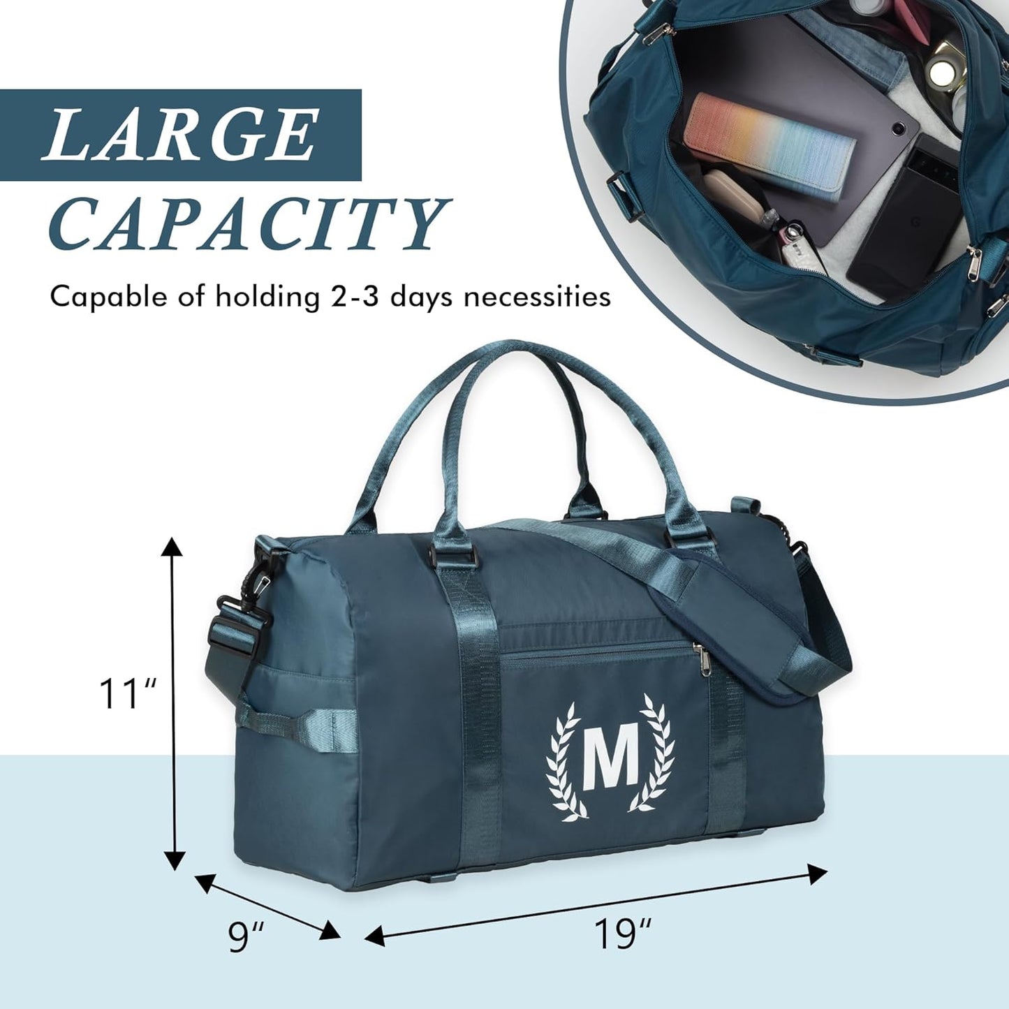 Gym Bag with Shoe Compartment - Personalized Monogrammed Duffle for Sports, Travel, and Workout with Initials