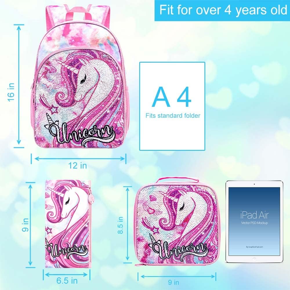 16" Backpack for Girls Boys 4-8, 3Pcs Kids Bookbag Set with Lunch Box, School Bag for Preschool Kindergarten