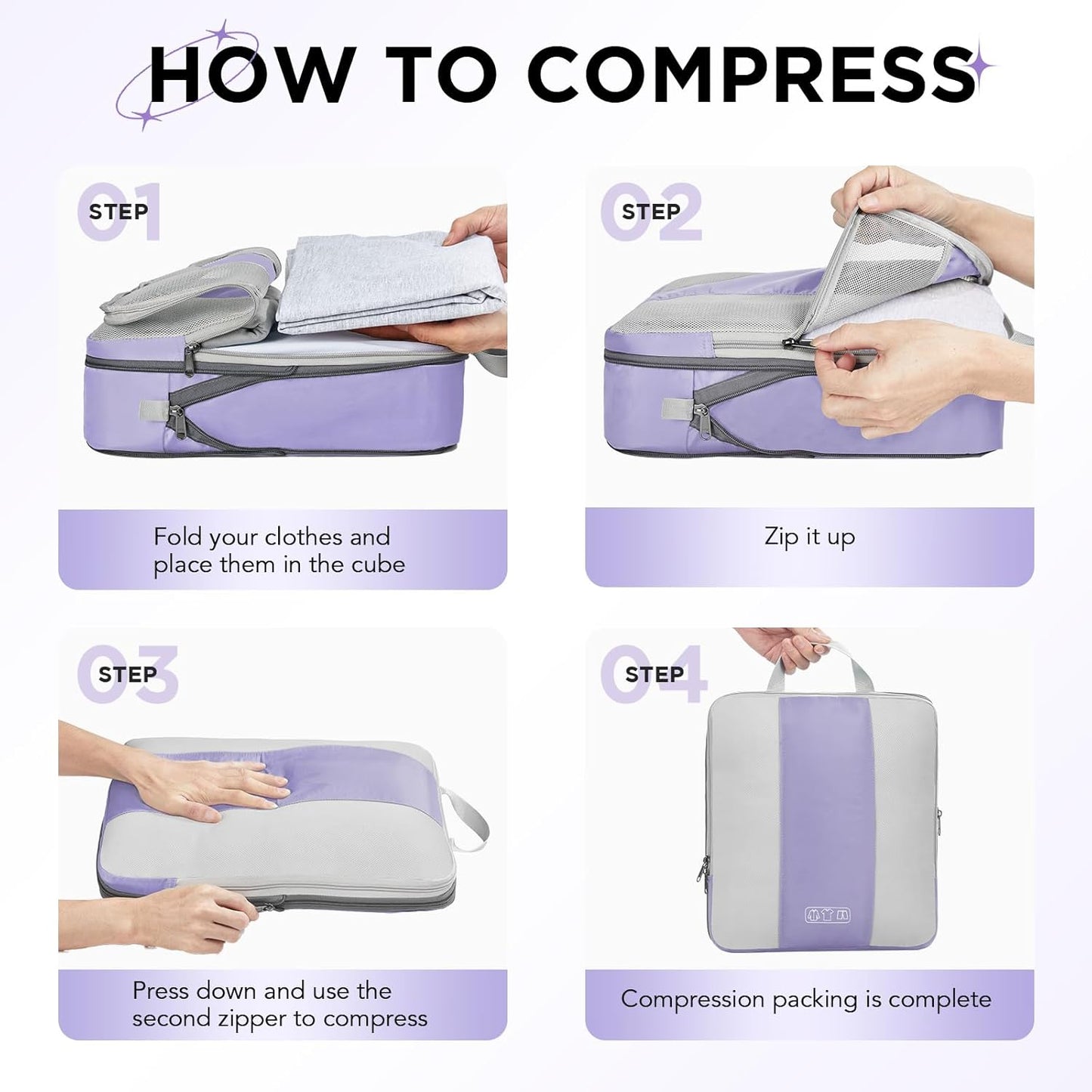 10 Set Compression Packing Cubes for Travel Essentials,Compressible Expandable Packing Cubes for Suitcase,OlarHike Luggage Organizer Bags for Travel,Handy Helper for Organizing Clothes(Purple Gray)