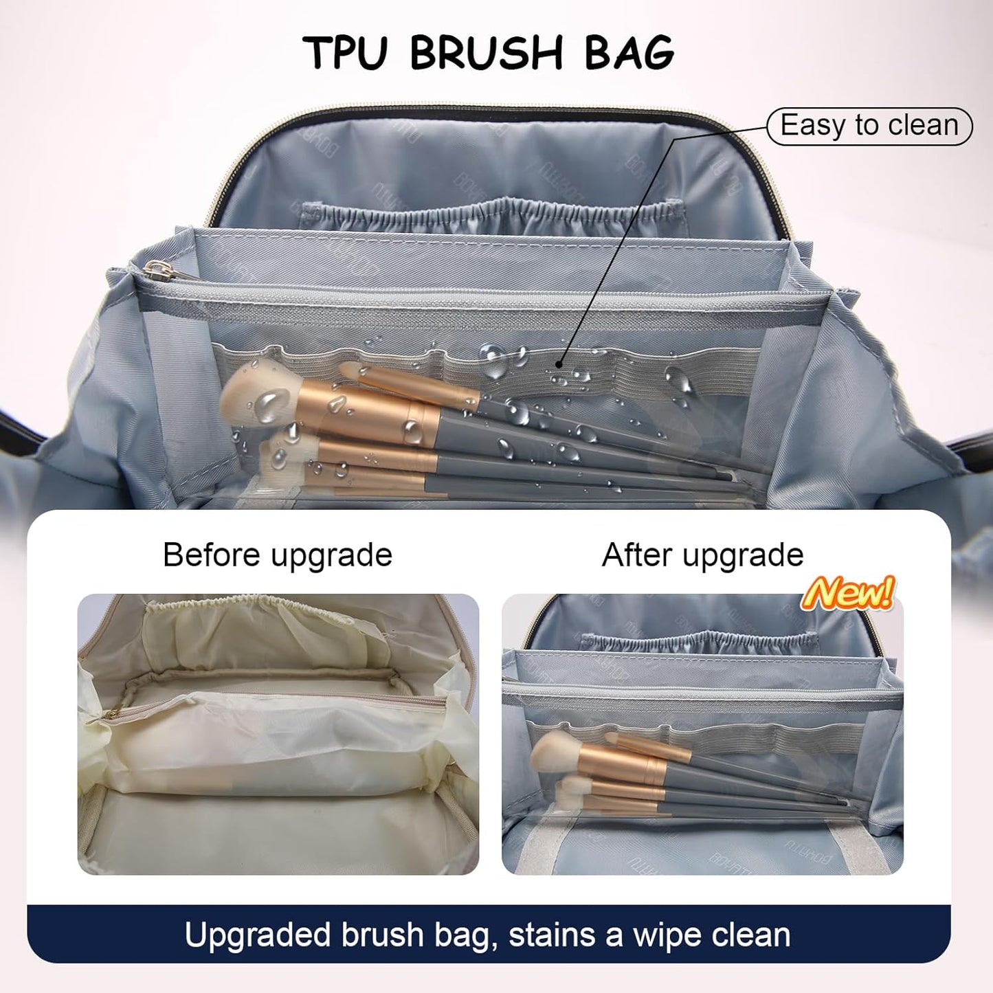 BOYATU Travel Makeup Bag for Women: Large Capacity Make up Bag with Compartments - Vegan Leather Cosmetic Bag set of 3 - Waterproof Toiletry Bag with Handle & Divider(E-3-Blue)