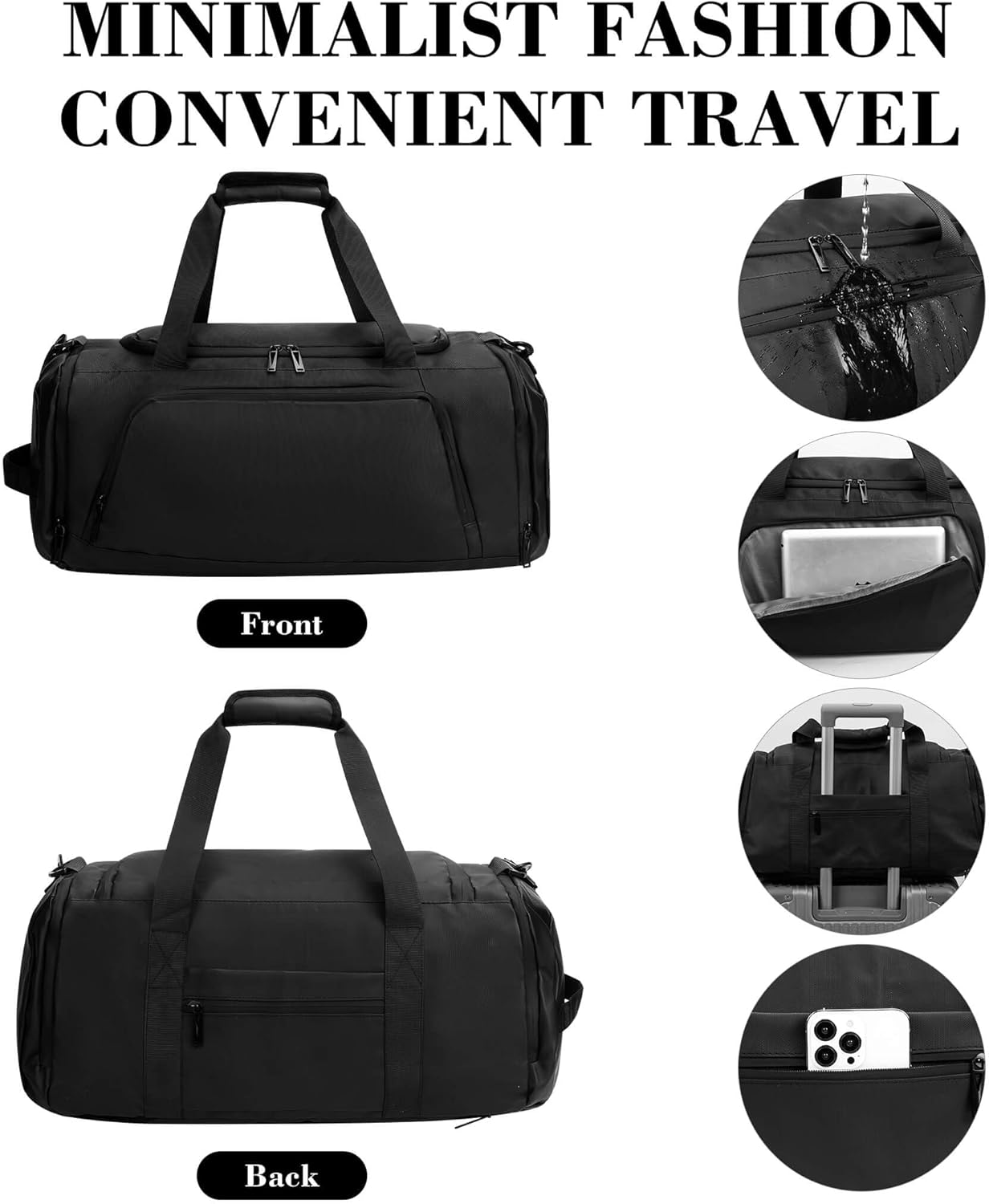 Gym Bags for Men and Women Sport Duffle Bag for Travel Carry on Duffel Bag with Shoe Compartment Dry and Wet Separation 35L Black（Upgrades）