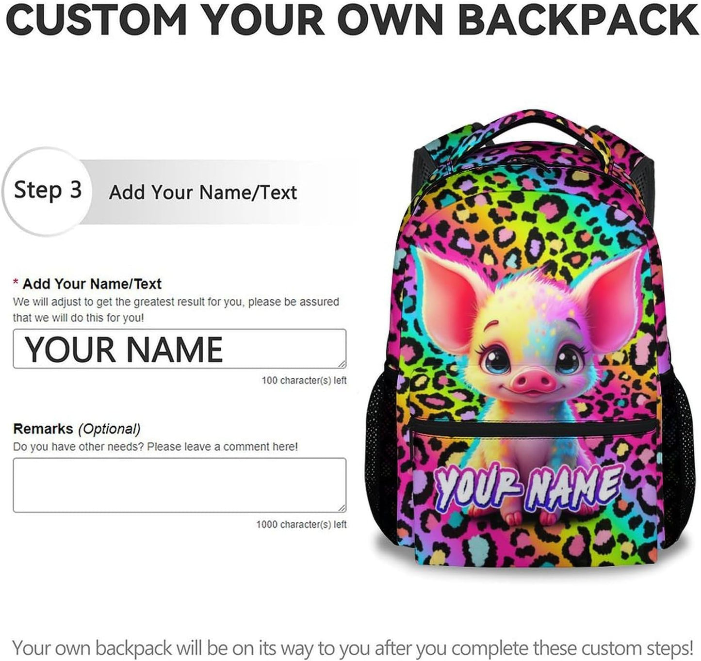 Custom Girls Backpack for School - 17 Inch Cute Pig Backpack Kids Age 6-8 for Kindergarten - Colorful Large Capacity School Bag for for Travel