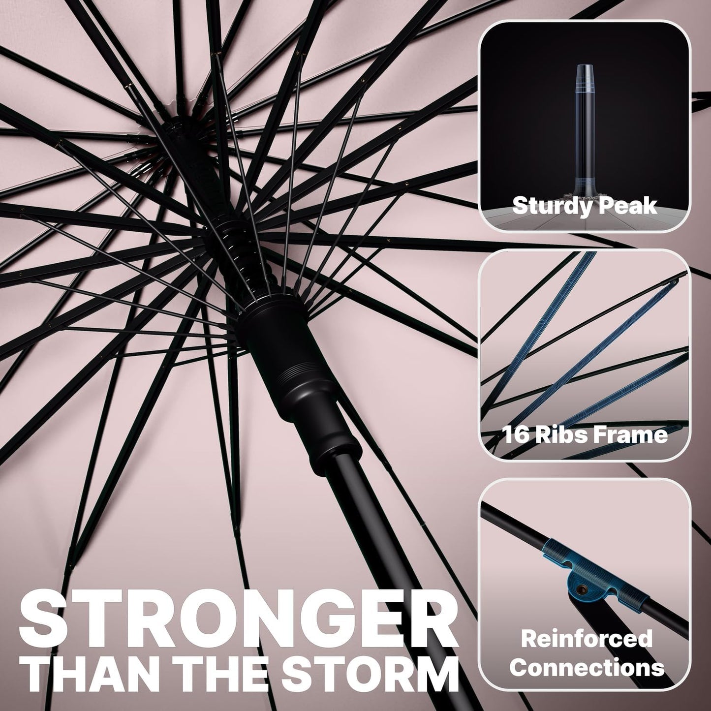 Royal Walk Windproof Large Umbrella for Rain 54 Inch Automatic Open for 2 Persons Wind Resistant Big Golf Umbrellas for Adult Men Women Classic Wooden Handle Fast Drying Strong 16 Ribs Travel 120cm