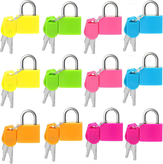 12 PCS Luggage Locks with Keys Padlock Metal Small Luggage Lock for Travel Bags, School Gym Locker, Toolbox - 23mm (6 Colors)