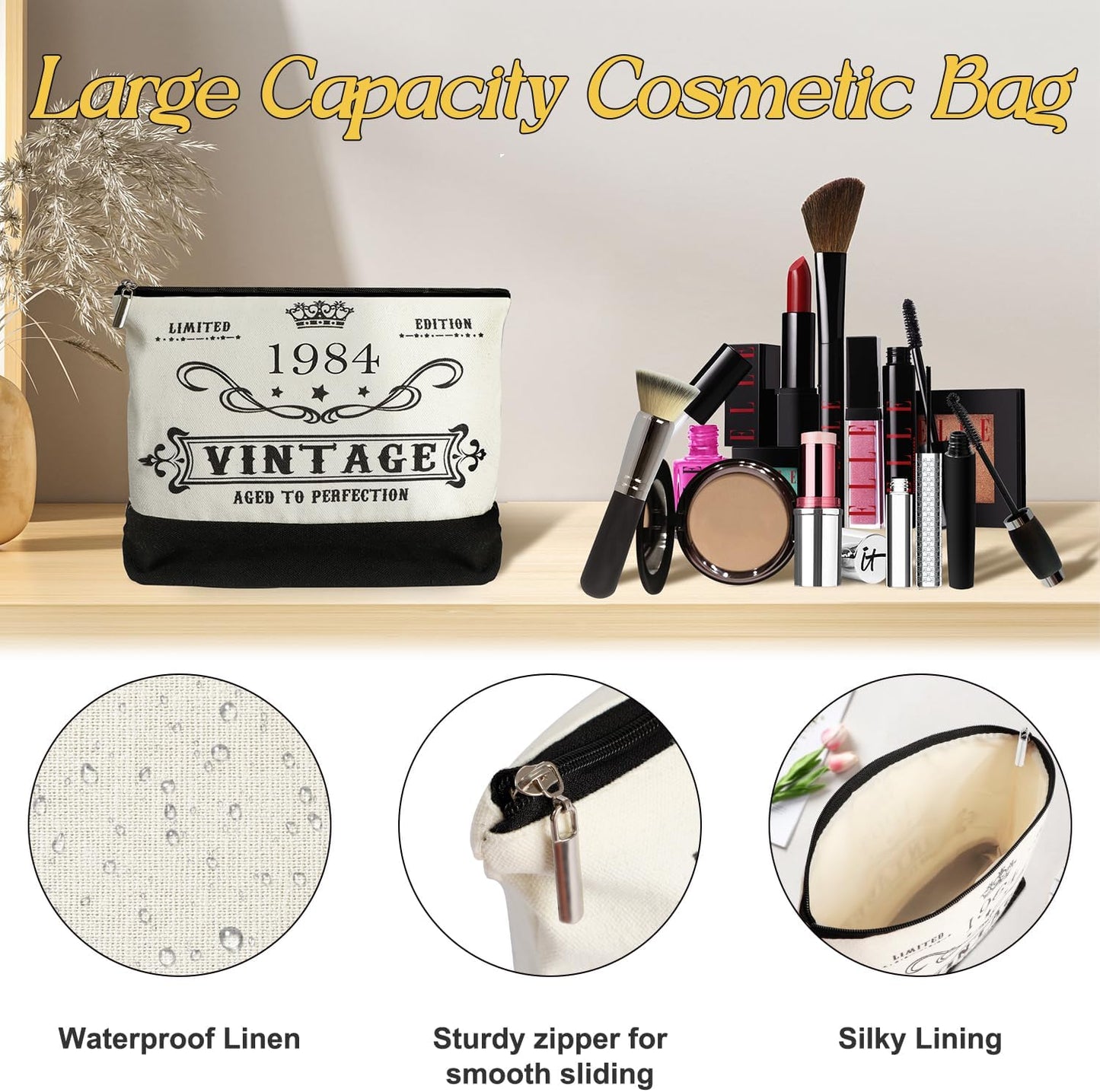 YeohJoy 41st Birthday Gifts for Her Canvas Tote Bag Travel Gear, Unique 41 Years Old Birthday Gifts for Girlfriend Sister Friends Women, Vintage 1984 Handbag & Cosmetic Bag & Back in 1984 Poster