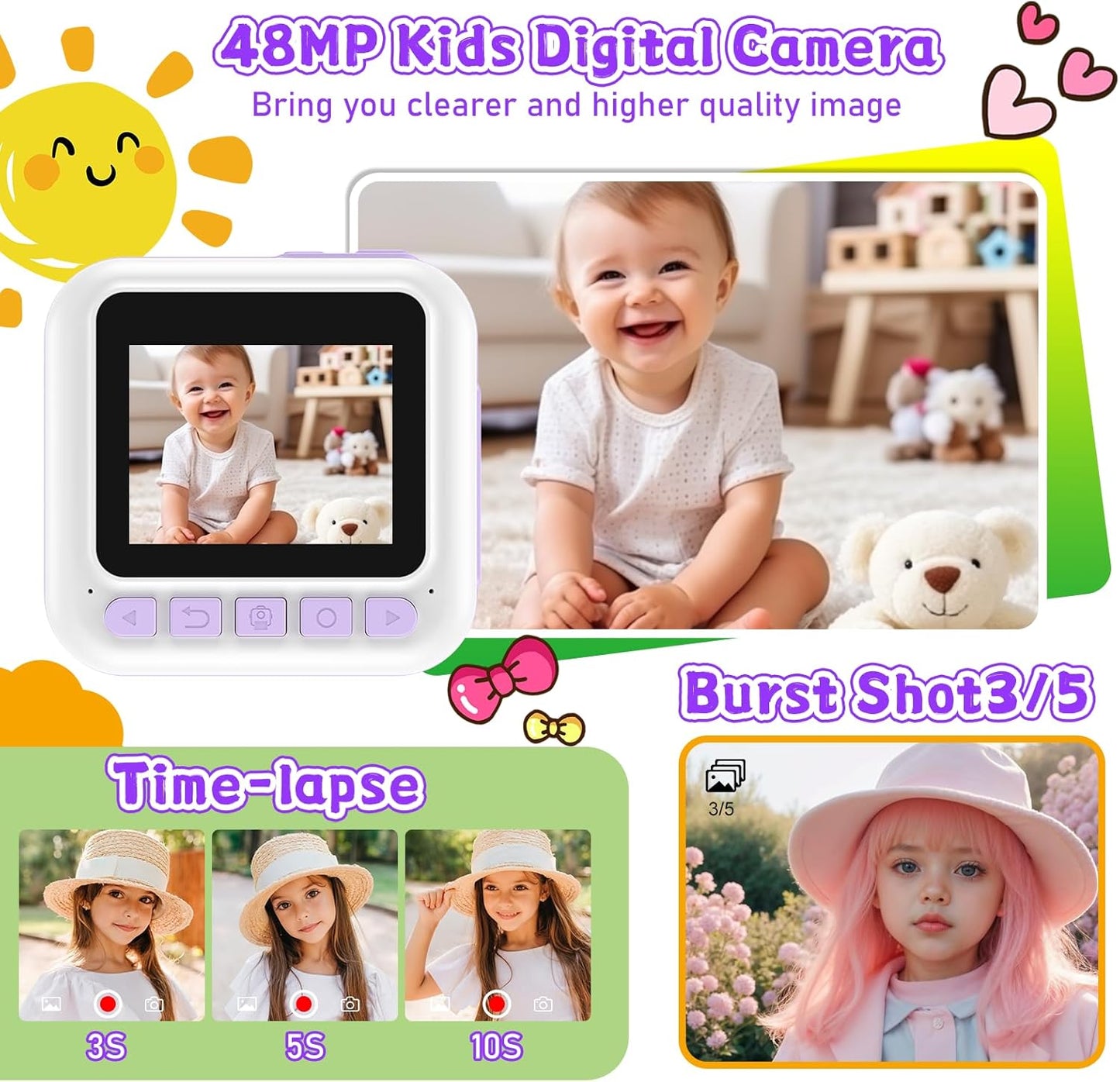 Kids Instant Print Camera, Christmas & Birthday Gift for Girls & Boys, Digital Camera with 32GB Card, 1080P Video, Portable Purple Toy for Ages 3-10