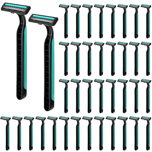 120 Pack Disposable Twin Blade Razors Individually Wrapped, Clear Safety Cap， Multipurpose Portable Shave Razor for Man Woman Bathing Hotel Travel (Green)