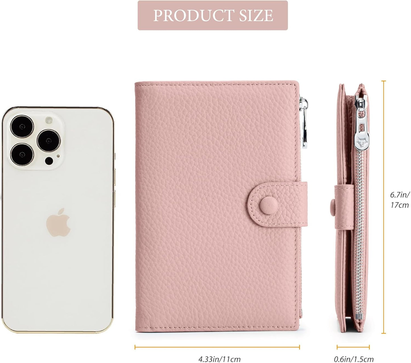 Leather Travel Wallet for Women, Slim RFID Blocking Passport Holder, Compact Passport Wallet with Zippered Coins Pocket and SIM Slots, Ladies Passport Cover