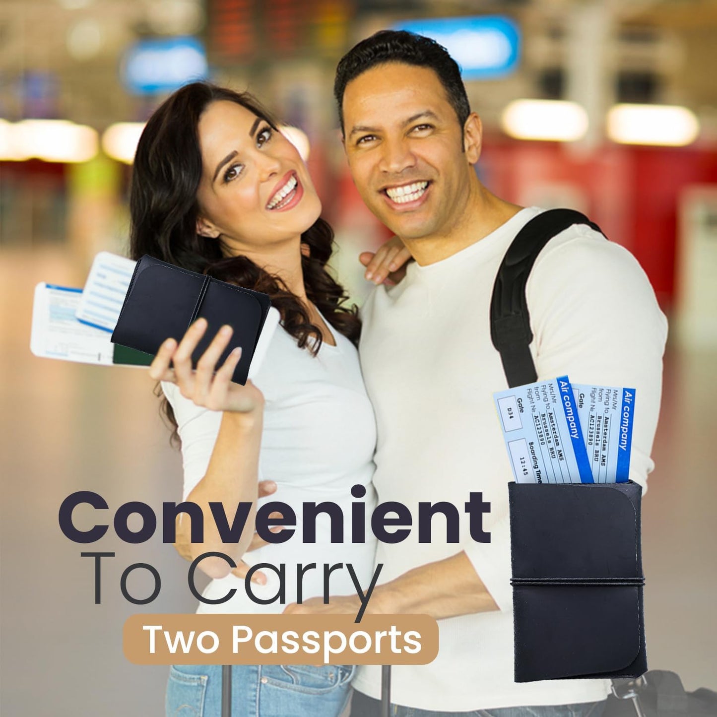 Leather Passport Holder with Travel Wallet, Genuine Leather Passport Cover- Passport Wallet, Leather Folding Wallet for Passports (Strap, Black)