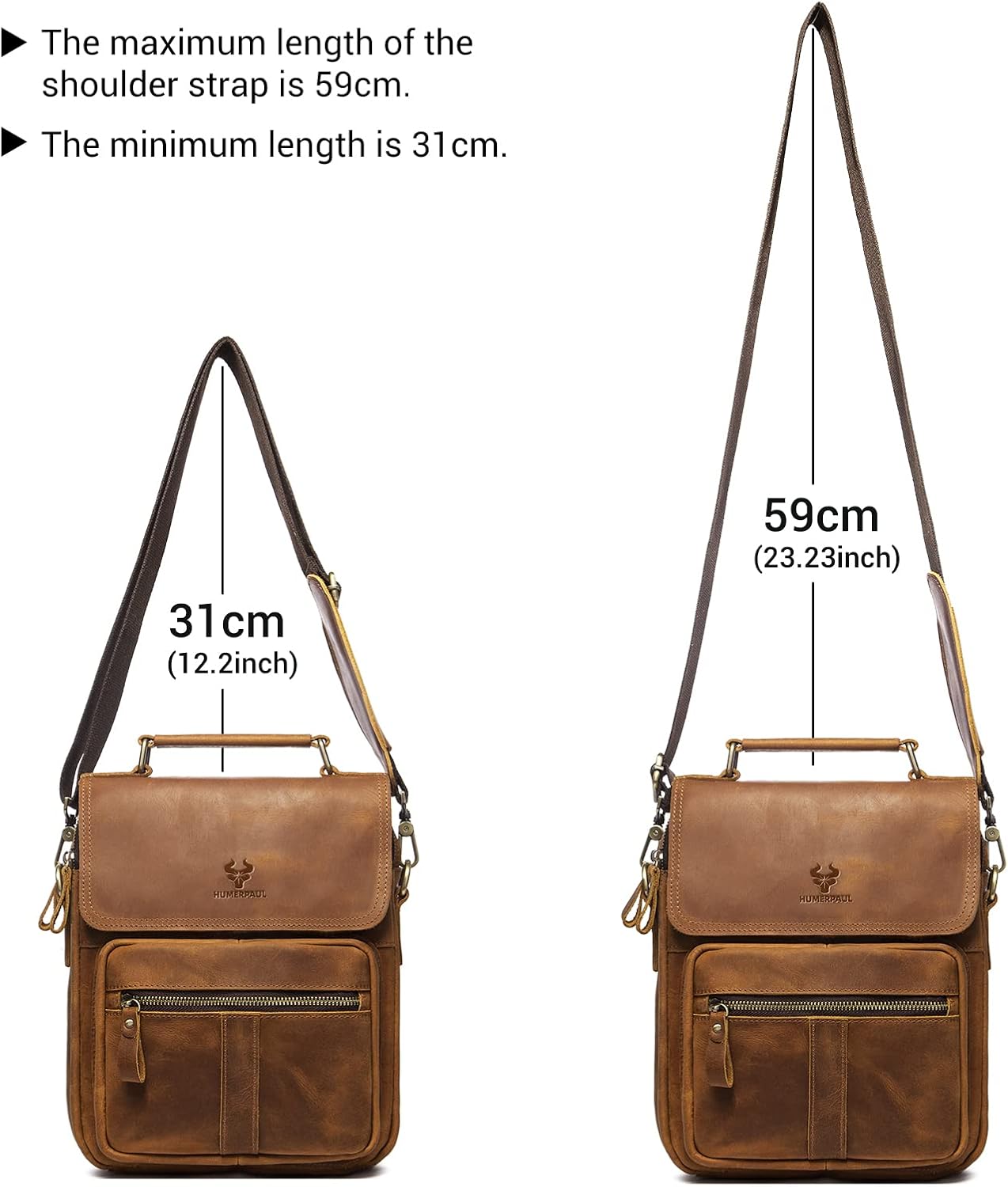 Leather Messenger Bag for Men, Shoulder Crossbody Bag with Adjustable Straps for Work Business