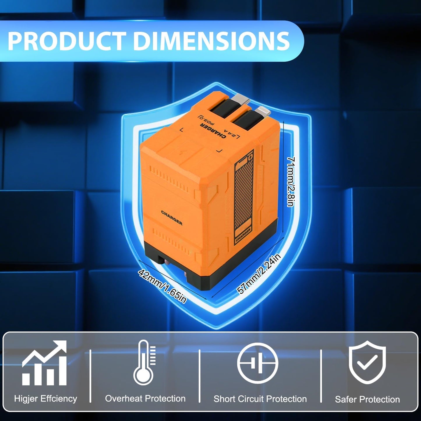 2 in 1 Compatible with 120w Fast Charger, 2025 New Retractable Wall Fast Charger Module, Portablecharger with All in 1 Foldable Plug,for Phone, Tablet, Laptops(Orange)