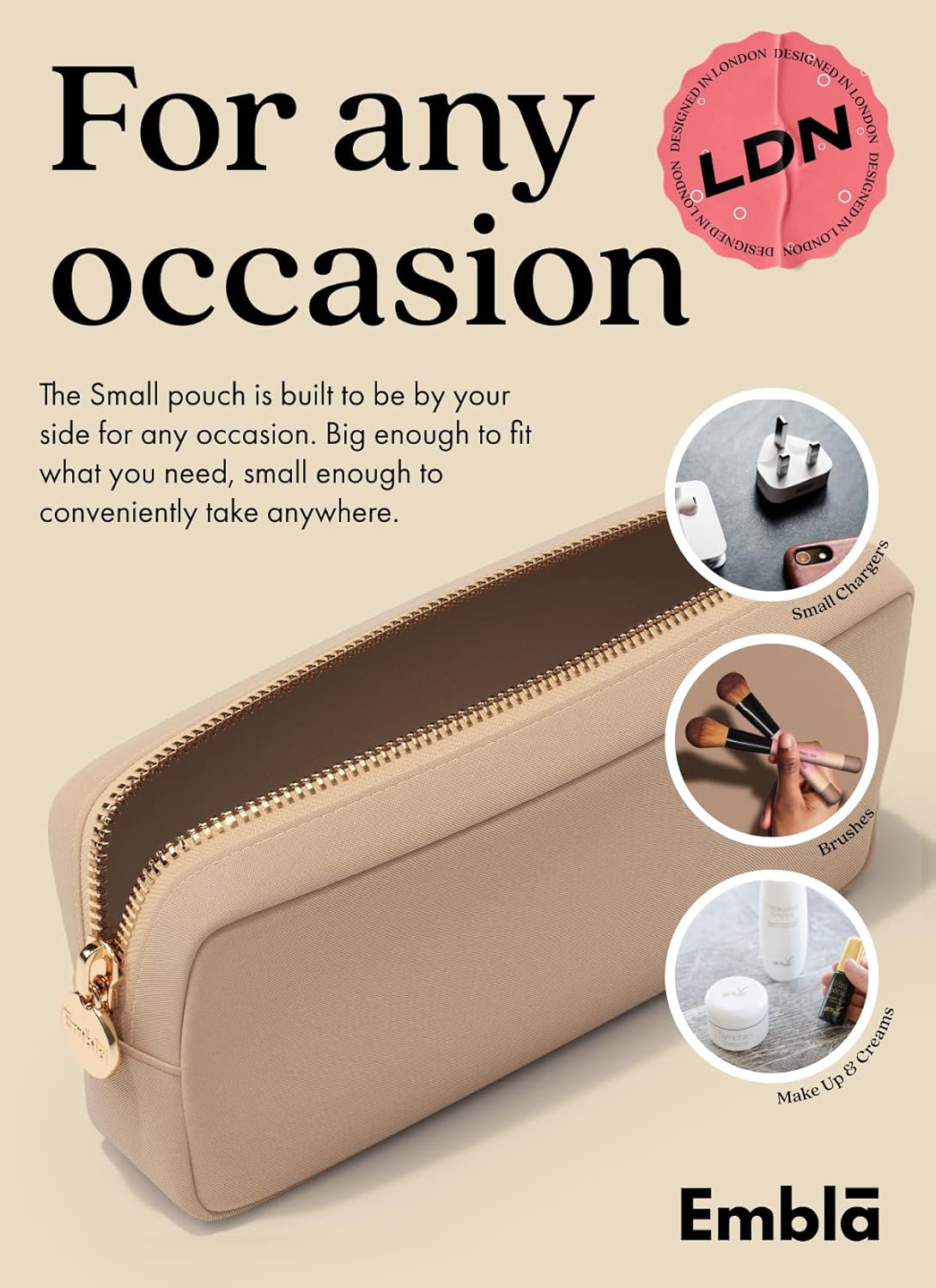 Makeup Bag Travel Cosmetics Pouch and Toiletry Bag, Nylon Zipper Pouch Purse, Cute Make Up Organizer Storage Tote for Women Girls, Waterproof Travel Skincare Case, Small Makeup Bags, Sand