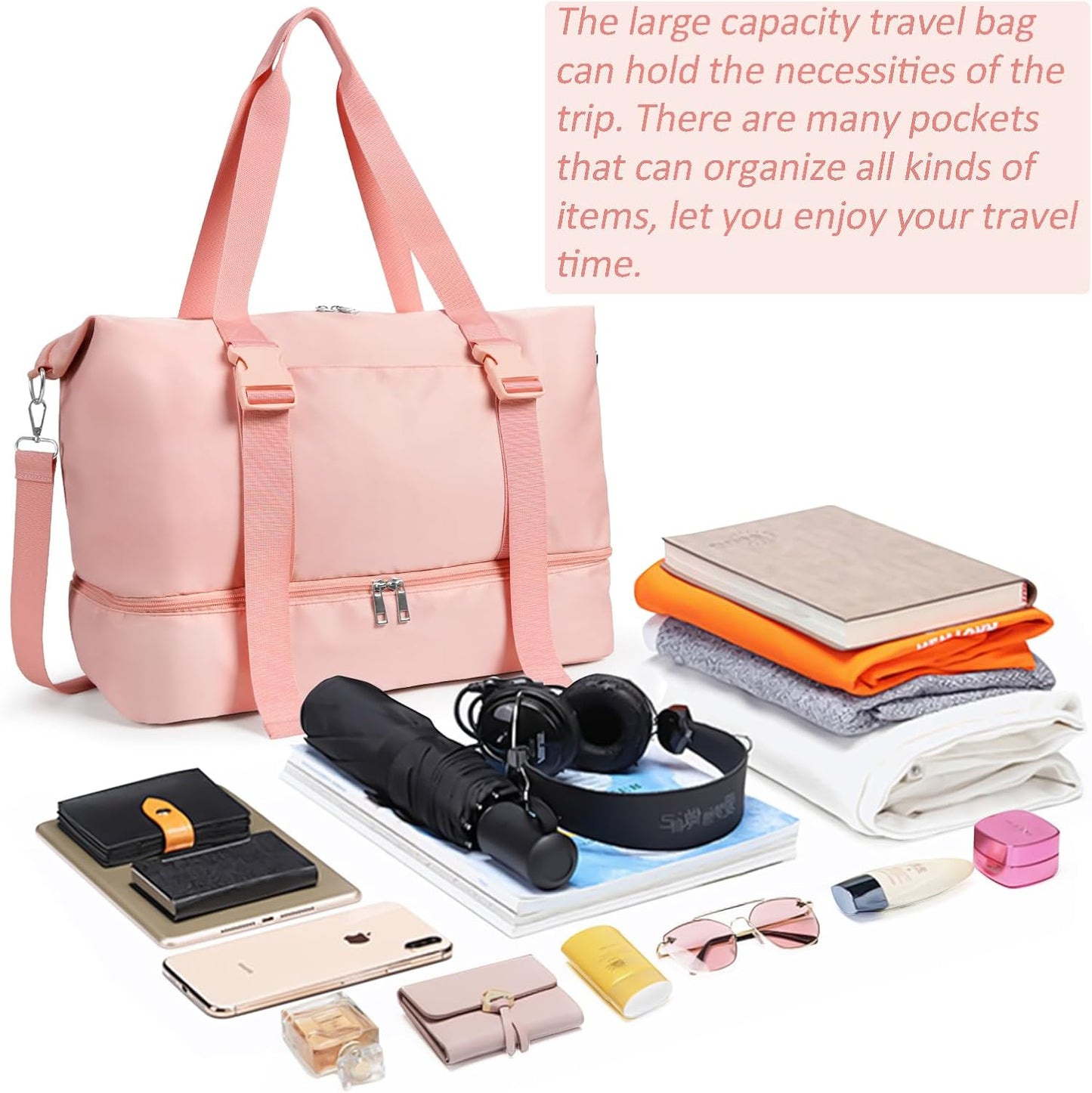 Travel Duffel Bag with Shoe Compartment, GYM Yoga Bag, Overnight Weekender Bag for Women, Perfect for Weekend Getaways, Gym, Business Trips, and Daily Use