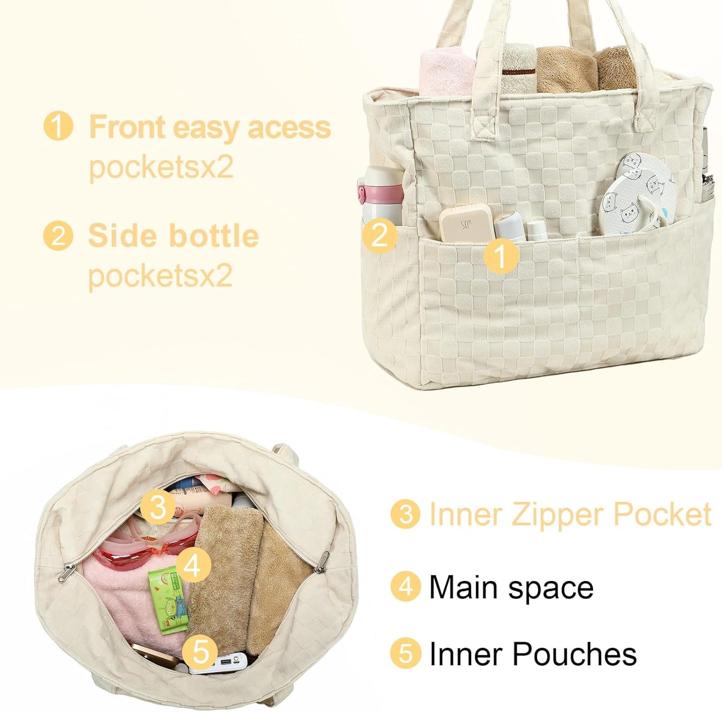 LEDAOU Large Beach Tote Bag Women Waterproof Sandproof Zipper Beach Tote Bag for Pool Gym Grocery Travel with Wet Pocket