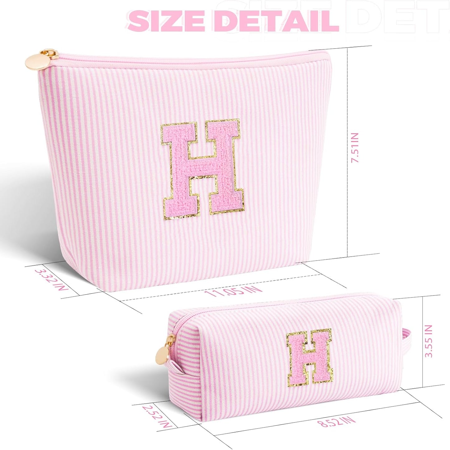 Monogrammed Gifts for Women - Cosmetic Bag for Teen,Initial Cute Makeup Bag Set for Women,Trendy Pouch for Niece Sister Friend Female Her,Birthday Gifts for Daughter - Pink,H