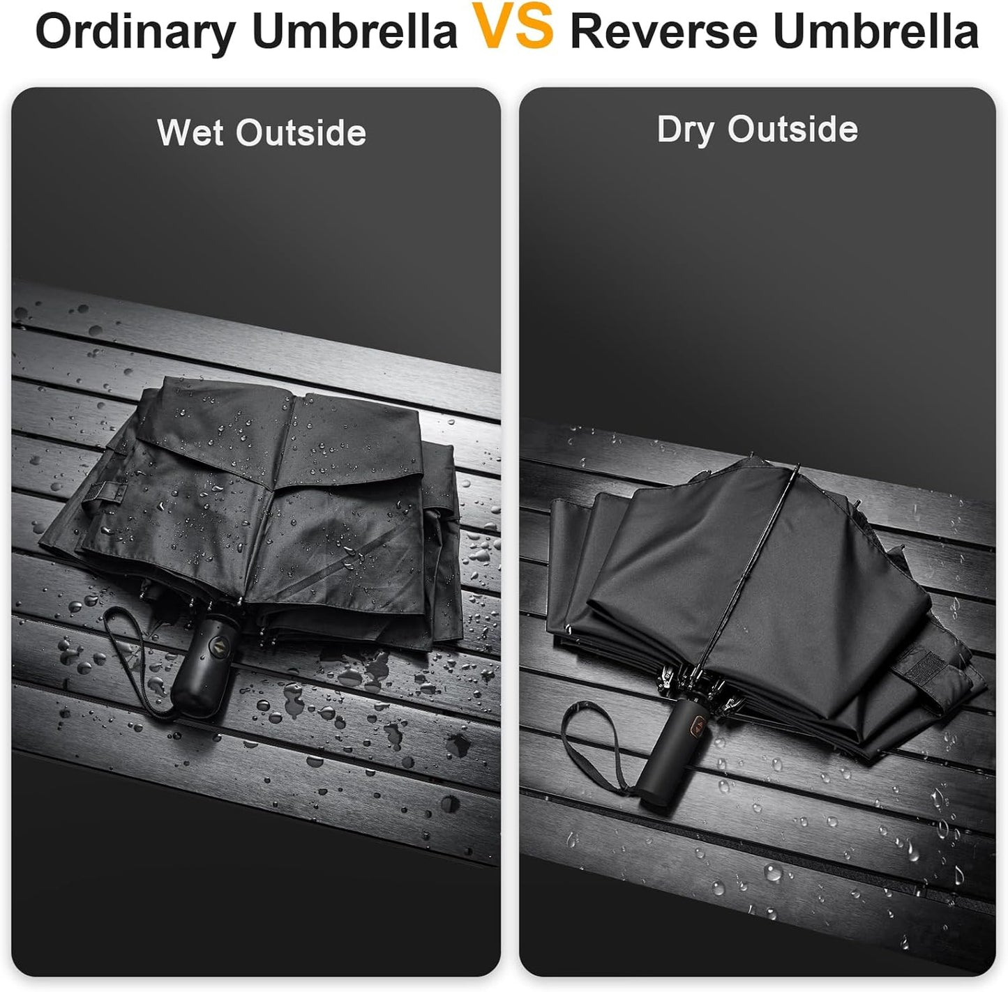 Prospo 46/62 Inch Large Travel Umbrellas for Rain Windproof, 10 Ribs Compact Reverse Folding Golf Umbrella, Double Canopy Automatic Open Close