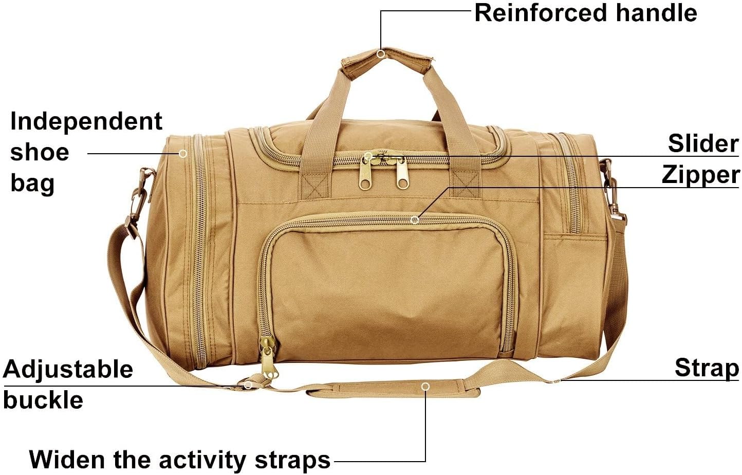 Gym Bag Duffle Bags for Men Women with Shoes Compartment Sport Weekend Travel Overnight Carry On Bag for Tactical Military Travel Work Out Bags (Tan)