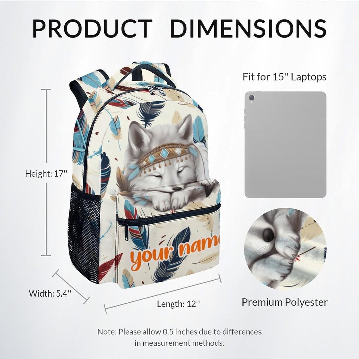 UNIKITTY Custom Kids Backpack - School Backpack for Girls Boys, Cute Wolf Backpacks with Adjustable Straps, 17" Durable Large Capacity Elementary Bookbags for Kids Children